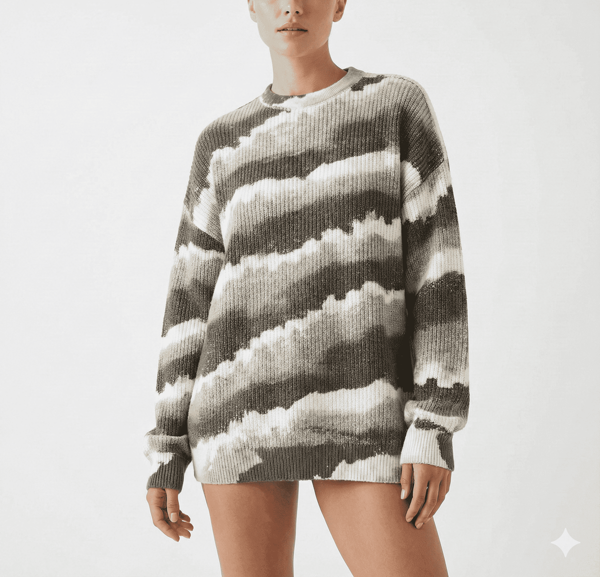 Grey & White Wave Pattern Knit Sweater - size M