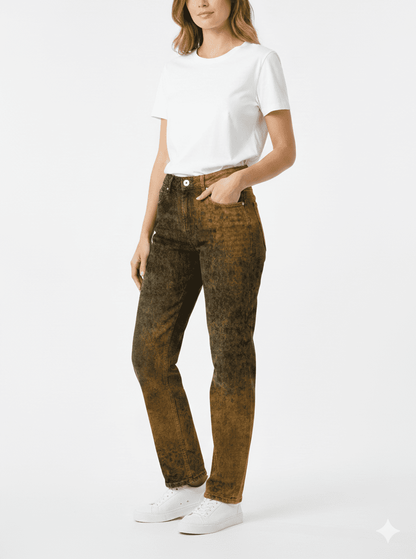 Mustard Yellow with Black Print Casual Wear Jeans - size M