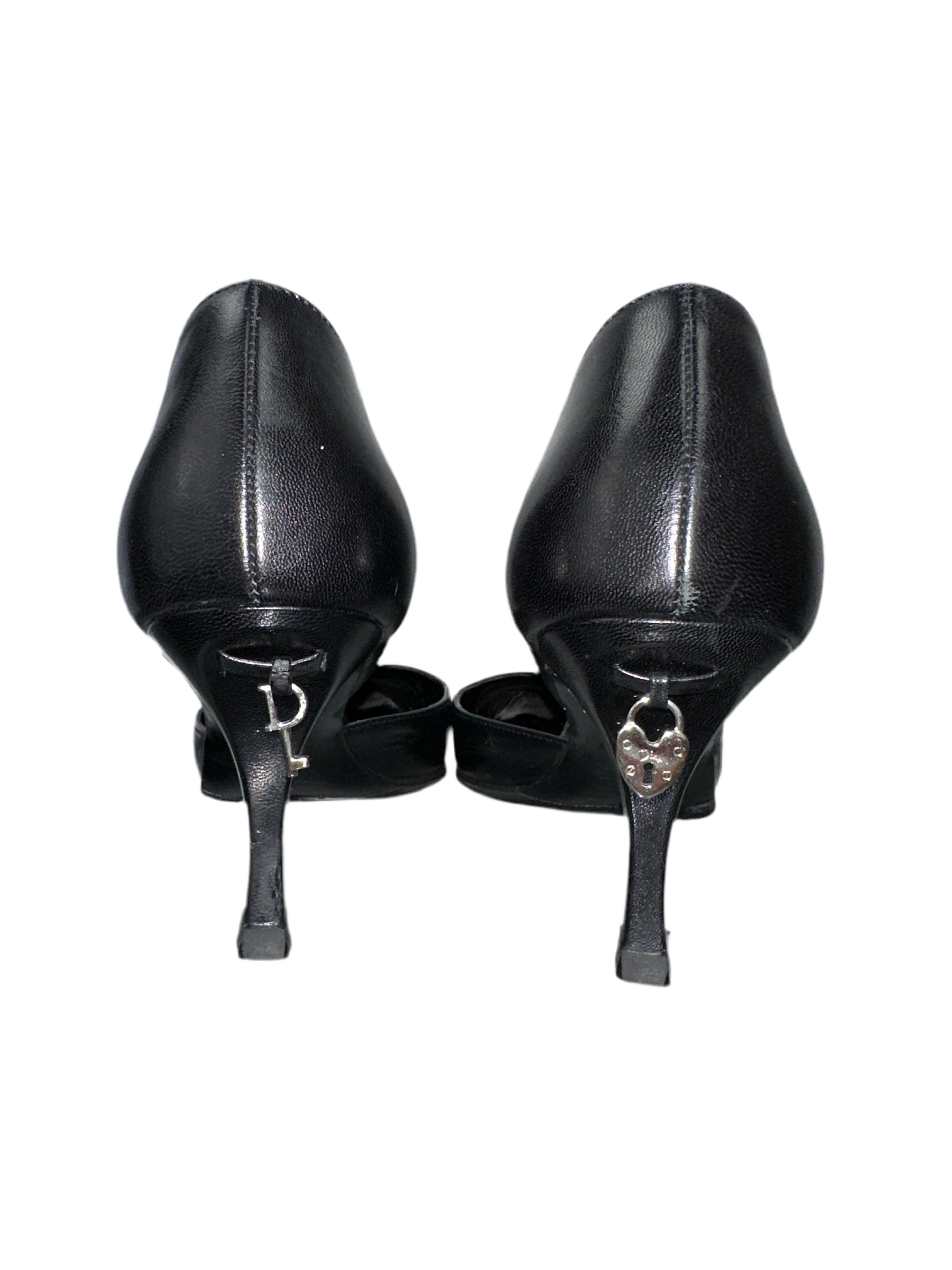 Dior pointed black pumps with key and padlock detail on back - size 36