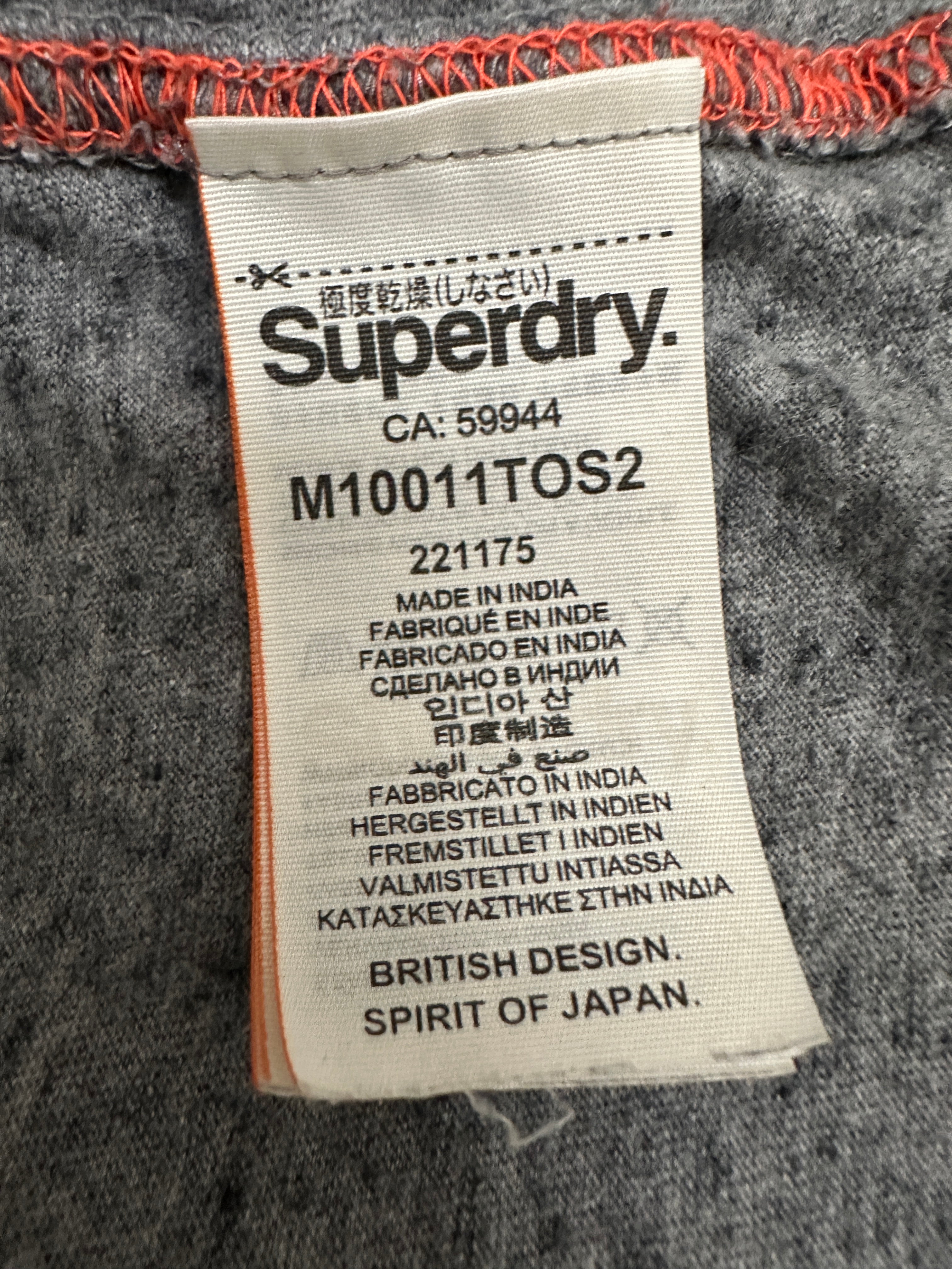 Superdry orange label grey logo t-shirt - size S
