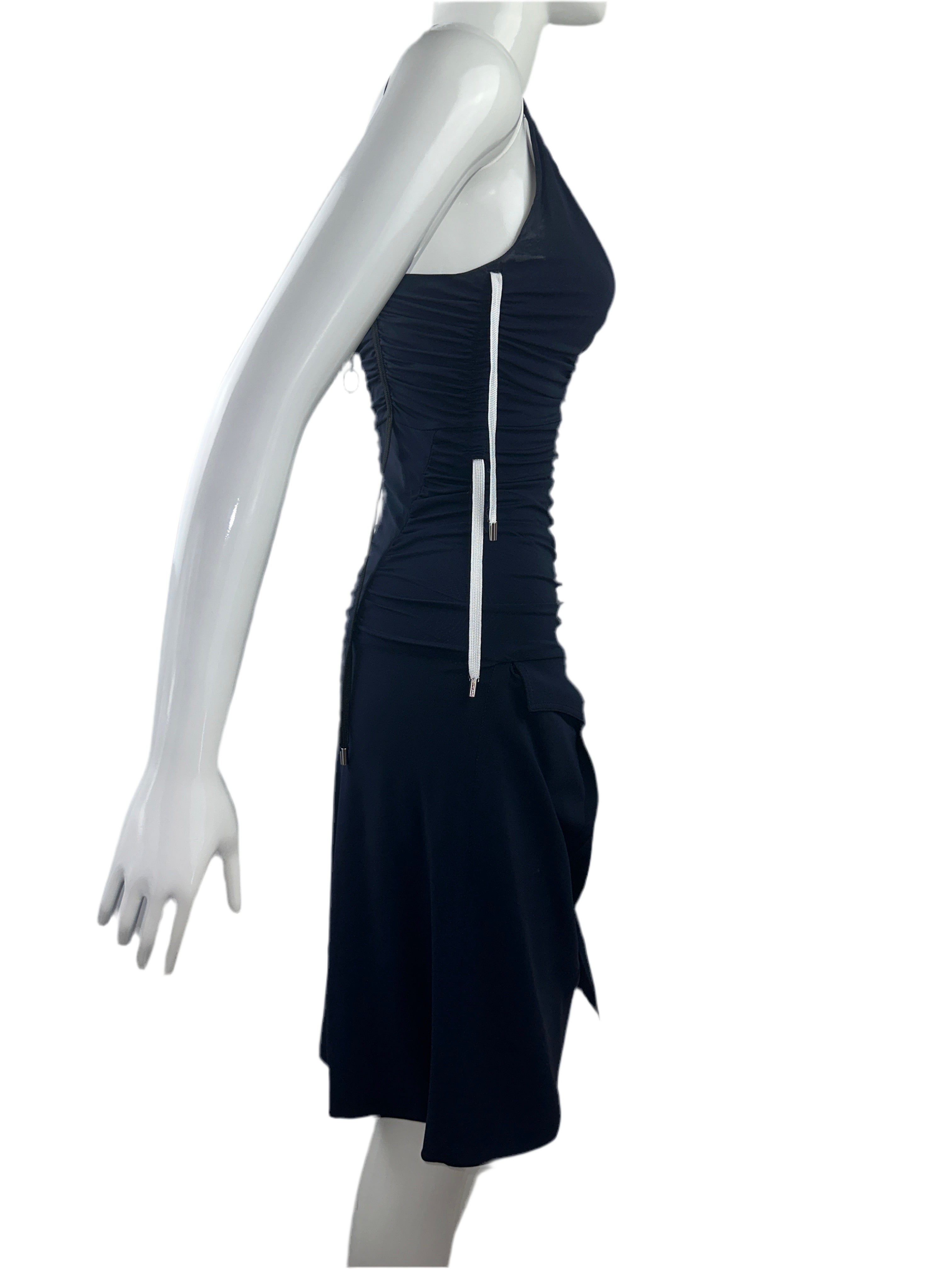 Louis Vuitton navy blue sleeveless V-neck dress with pocket detail and laces - size 34
