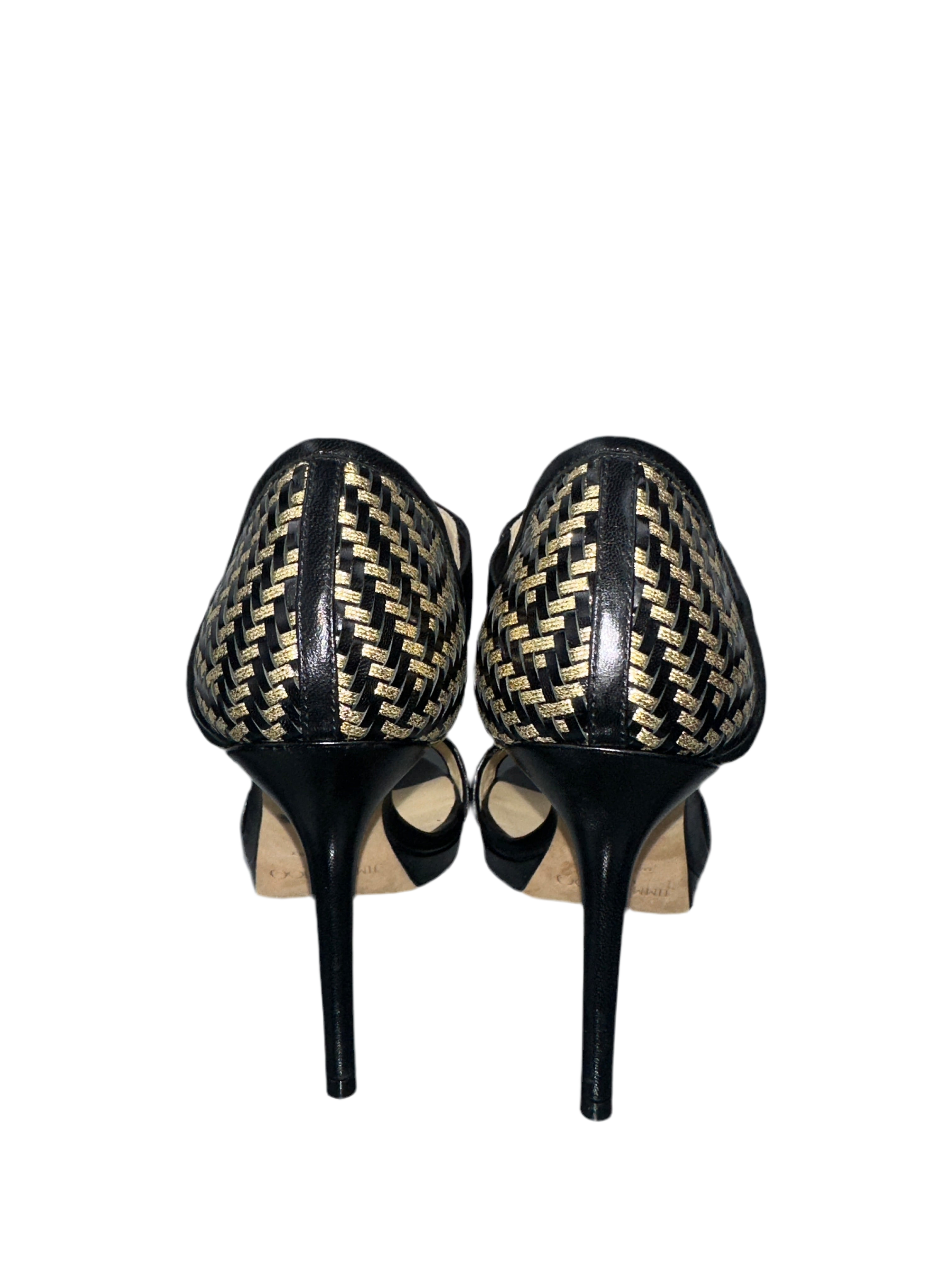 Jimmy Choo Alana metallic woven sandals black & gold - size 36