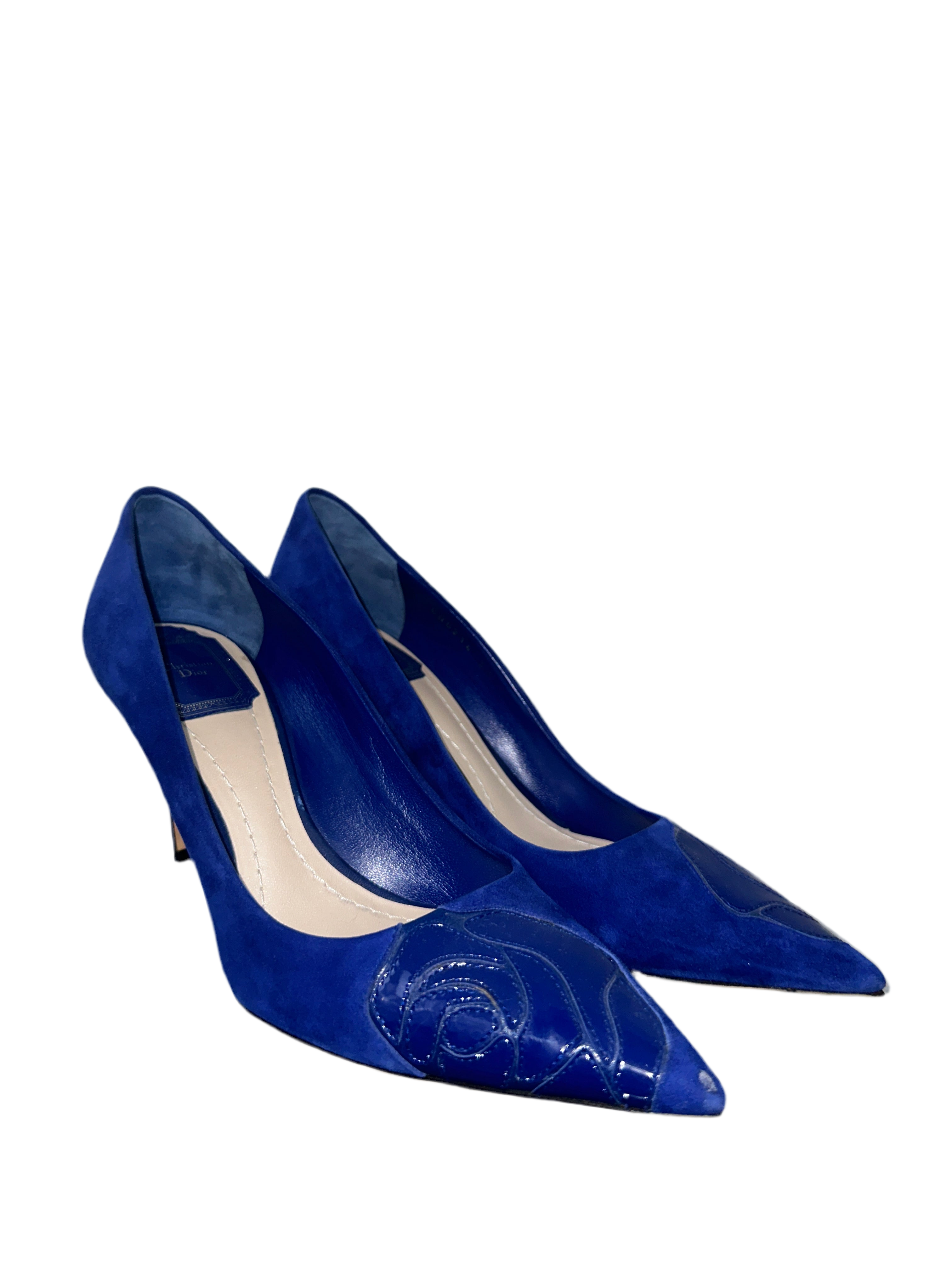 Dior cherie pointy pumps heel blue with "rose" pattern - size 36