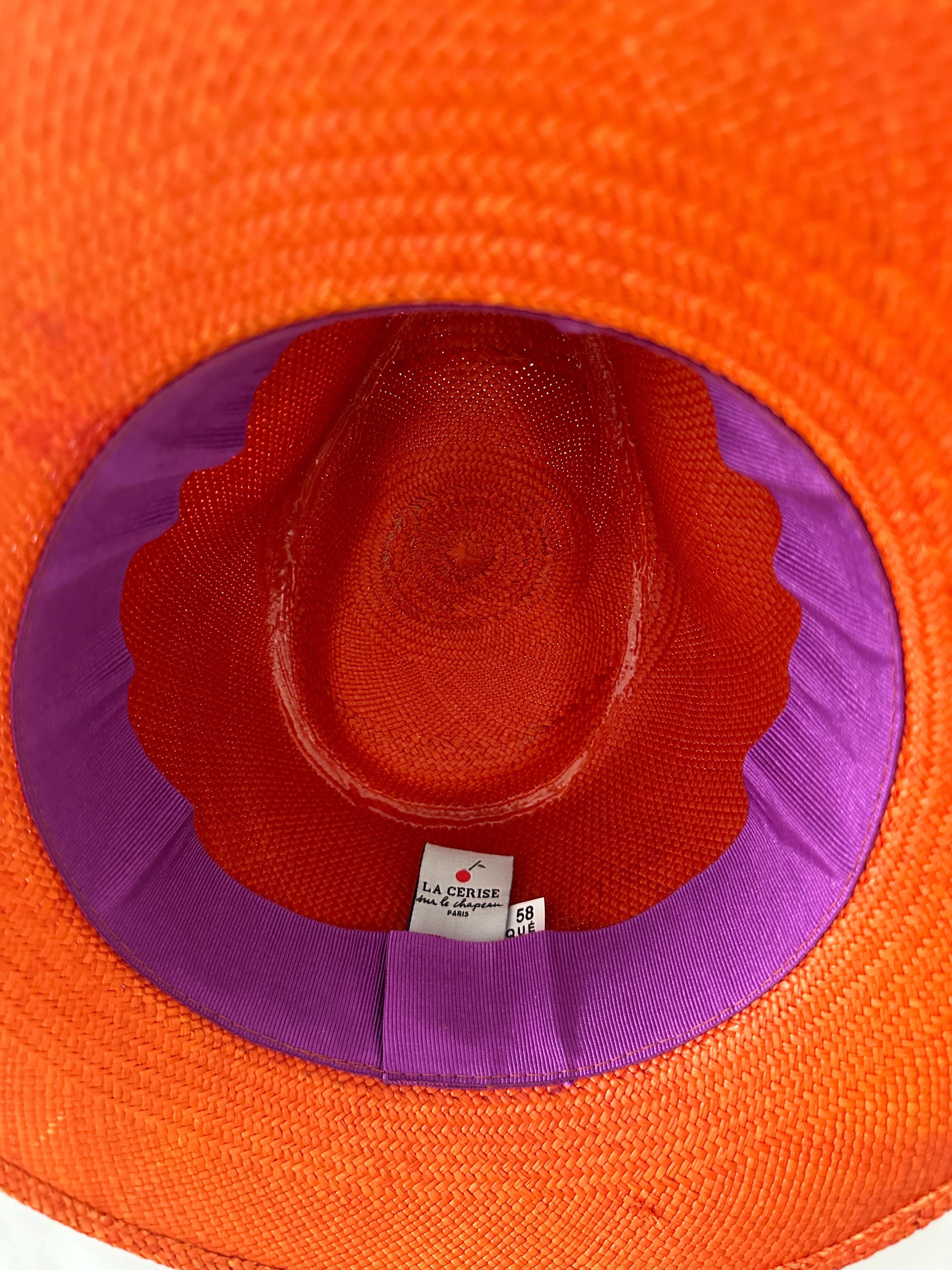 La cerise sur le chapeau orange panama with blue ribbon - size 58