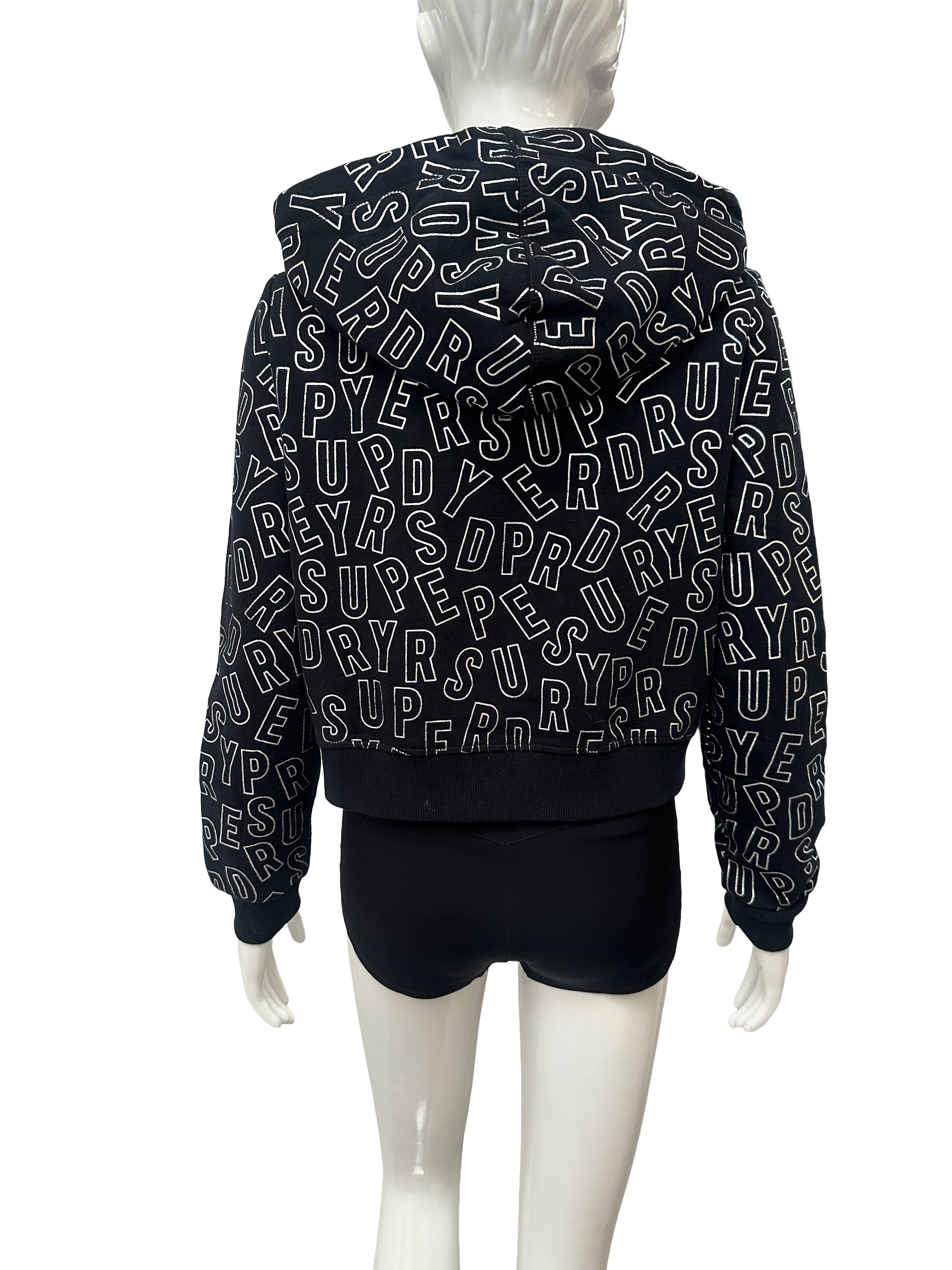 Superdry black all-over logo zip hoodie - size 38