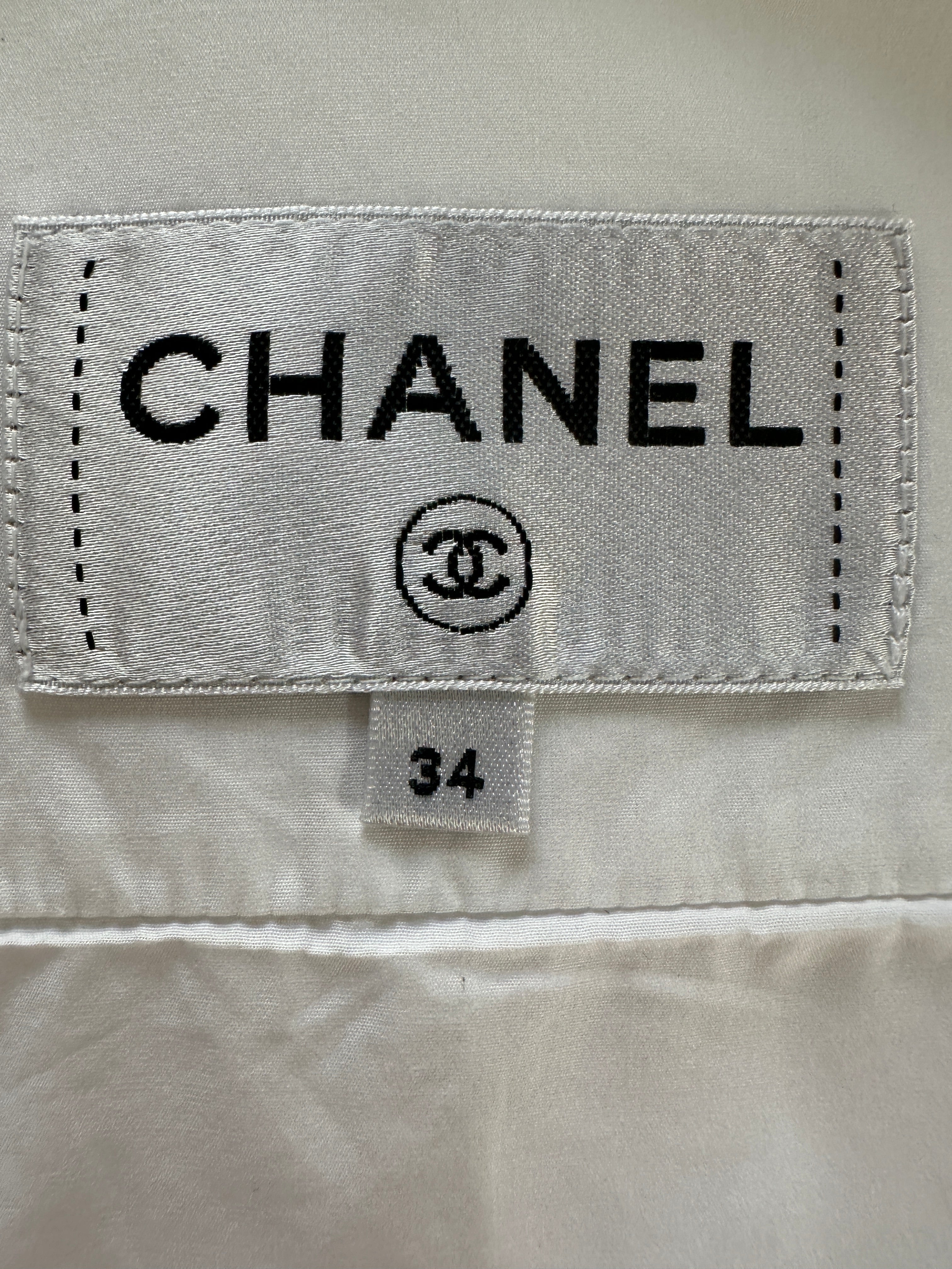 Chanel white blouse, puffed sleeves, belted at waist - size 34