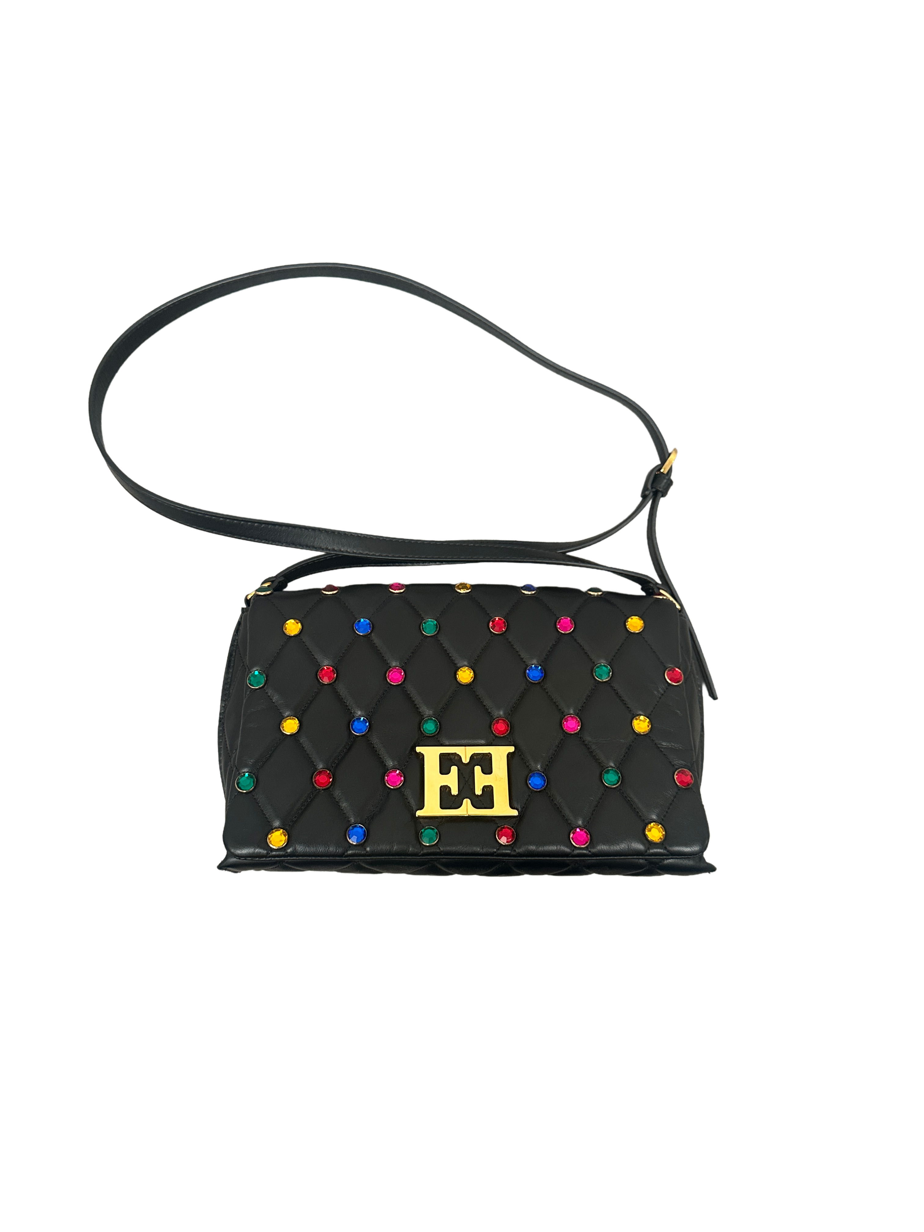 Escada quilted leather bag with multicolor crystals