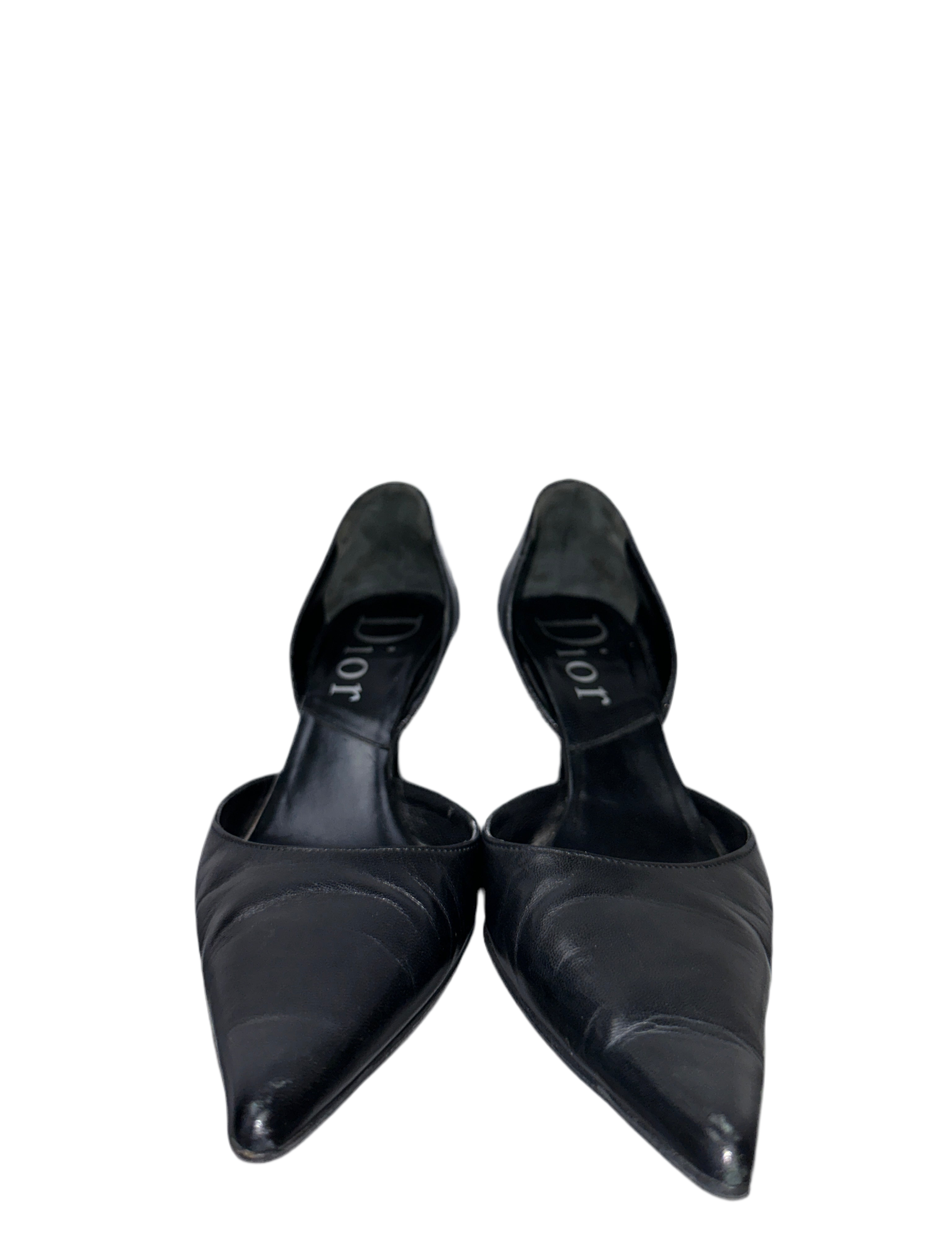 Dior pointed black pumps with key and padlock detail on back - size 36