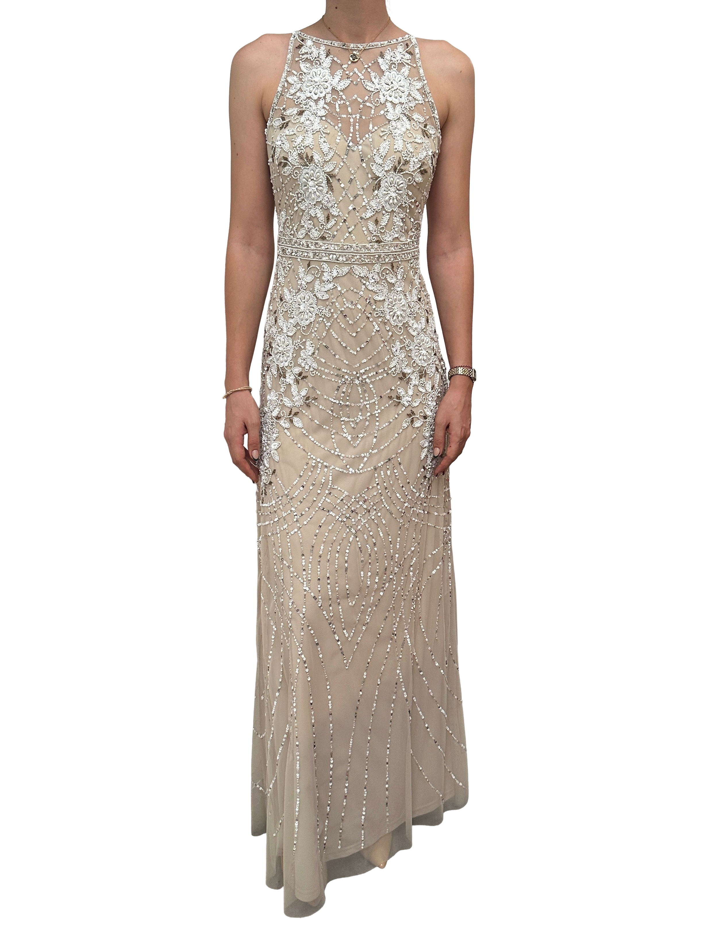 Adriana Papell sequined and beaded illusion mesh - size 34