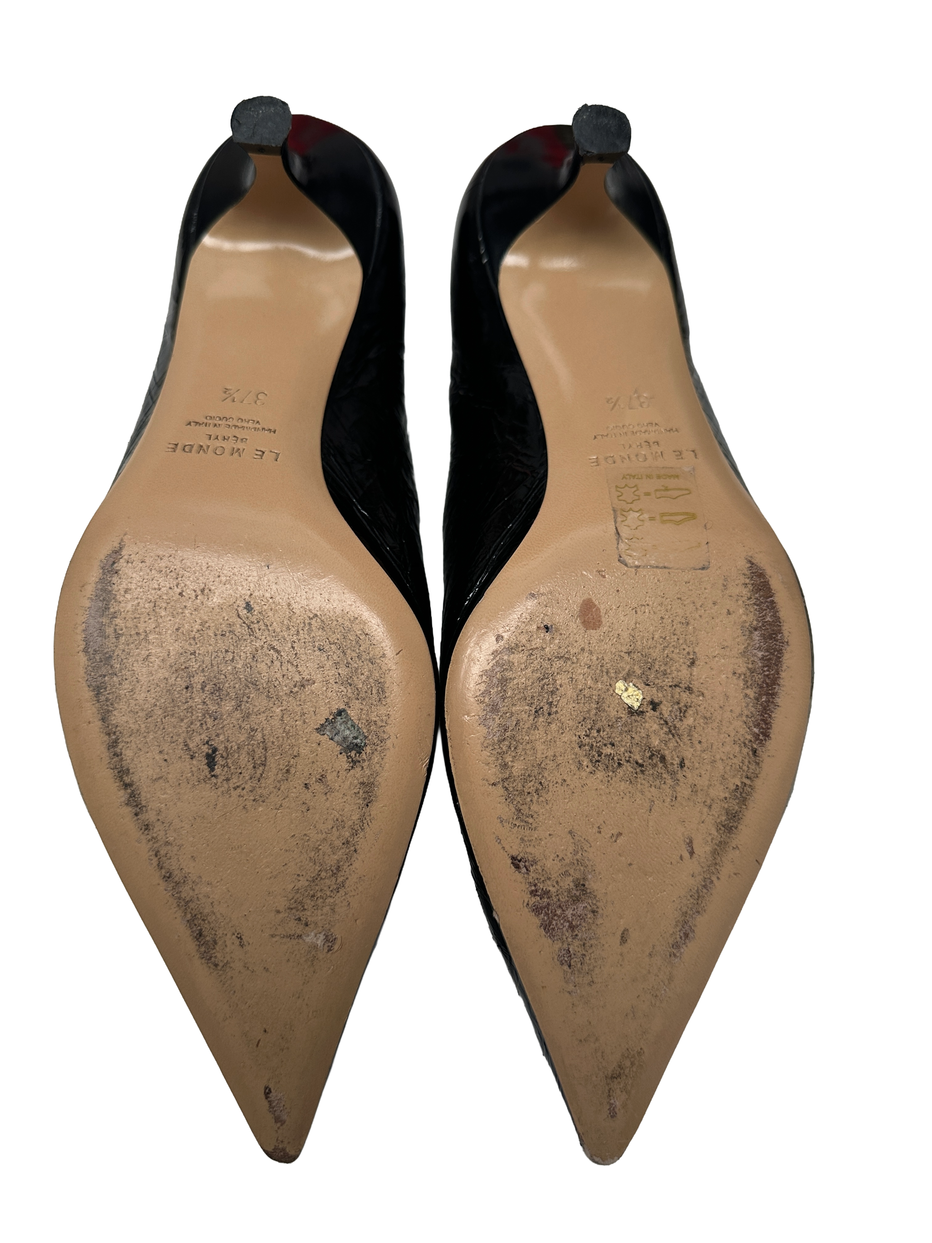 Le Monde Béryl black crinkled leather kitten heel pumps - size 37.5