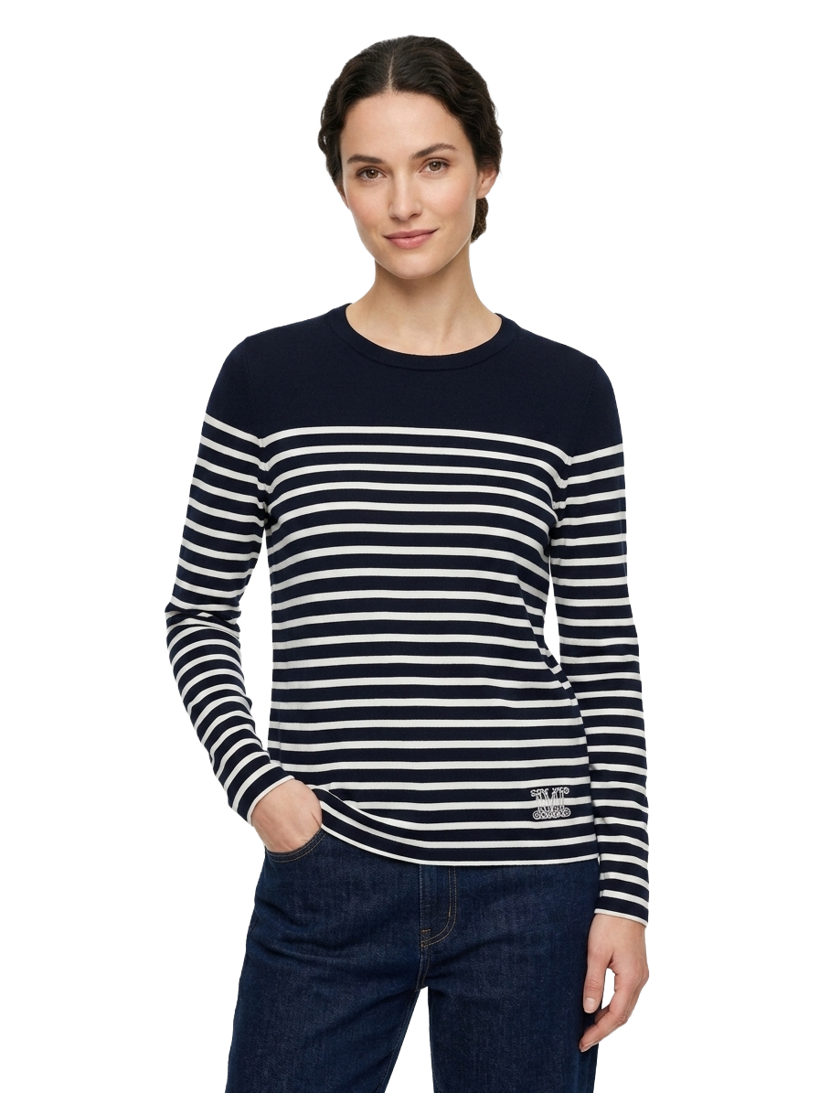 Max Mara navy & white striped cotton long sleeve top - size M