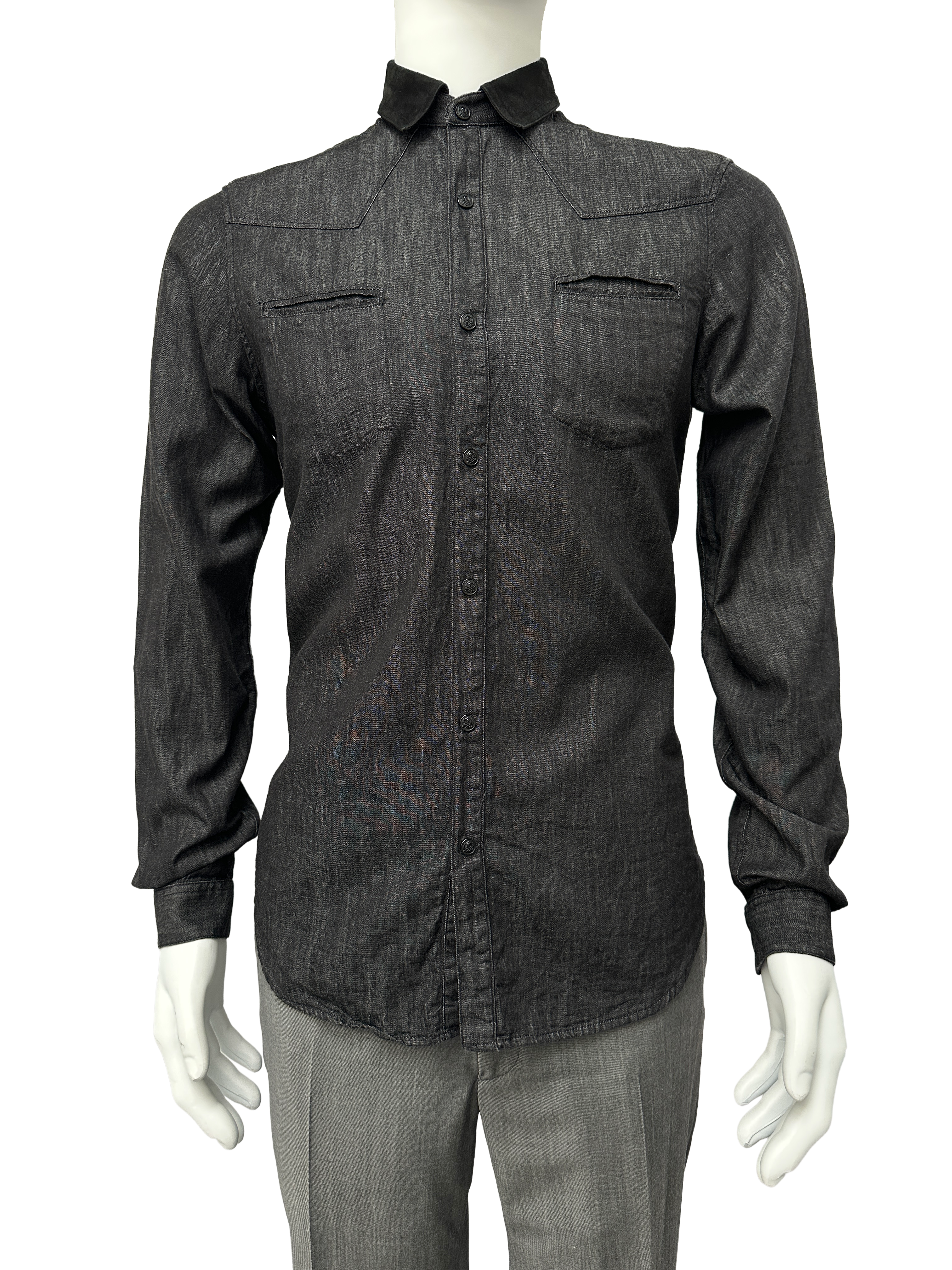 The Kooples black washed shirt with leather collar - size S