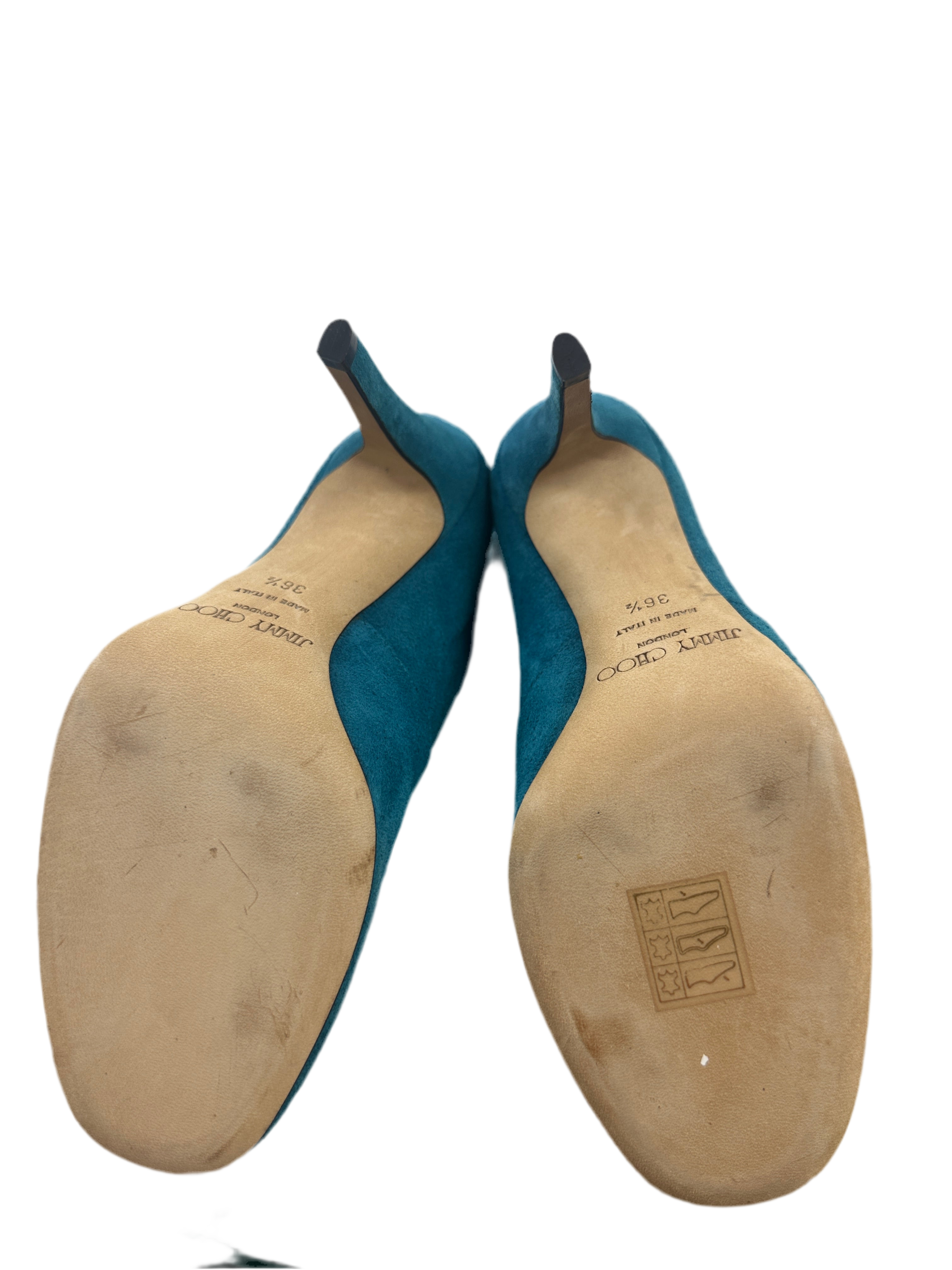 Jimmy Choo blue Suede & fur tattou pull on boots - size 36.5
