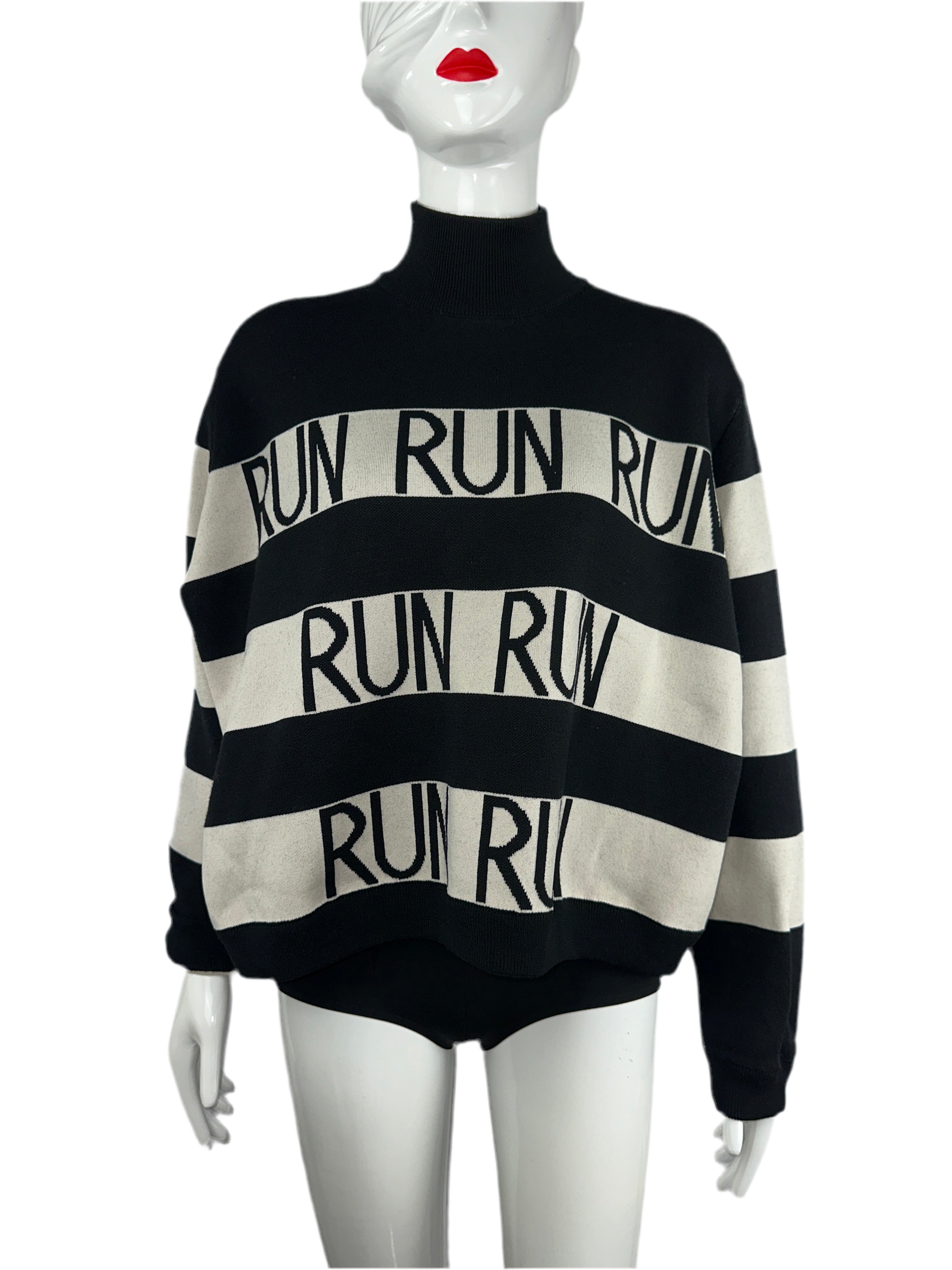 SportMax black and white striped sweater with "RUN" lettering - size 36