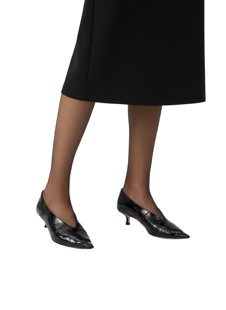 Le Monde Béryl black crinkled leather kitten heel pumps - size 37.5