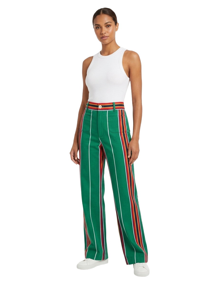 La Veste green pippi style multicolor striped cotton pants - size M