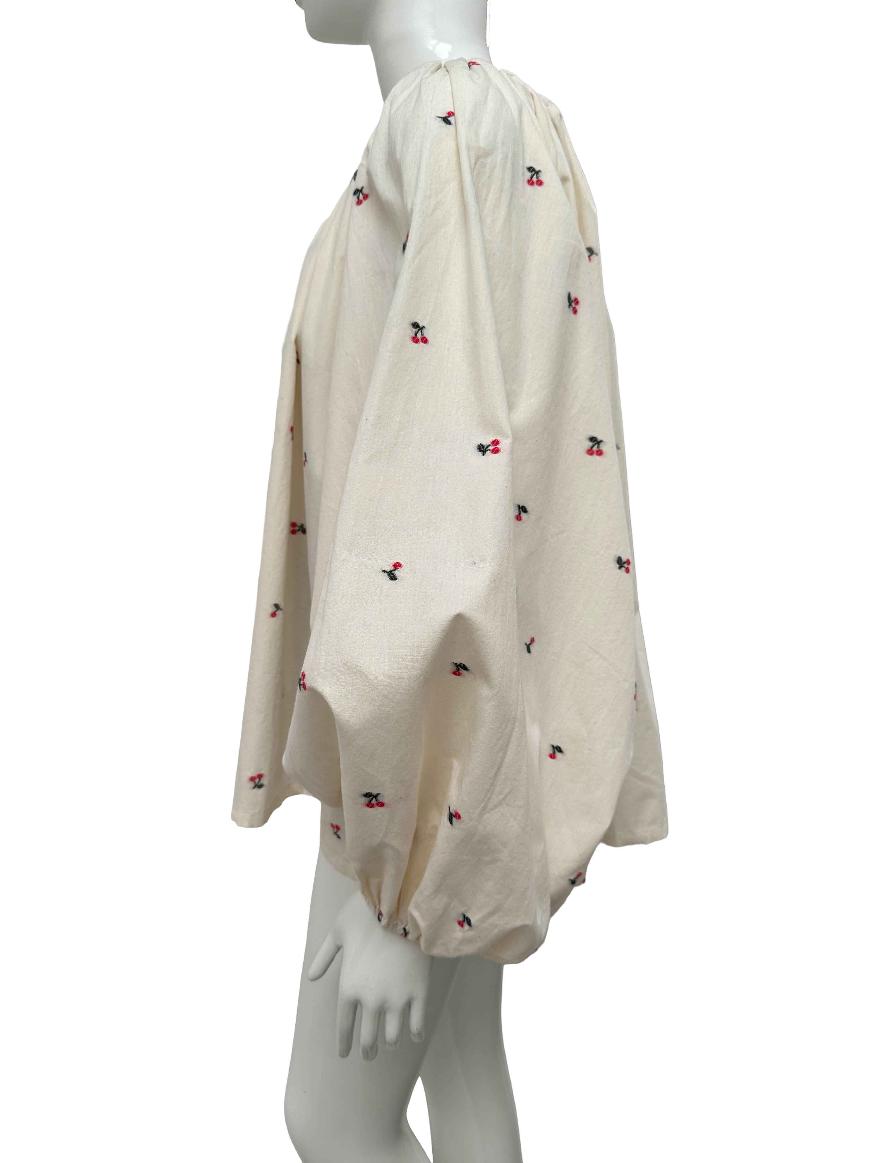 Le Petit Trou cherry embroidered cotton puff sleeve blouse - size TU