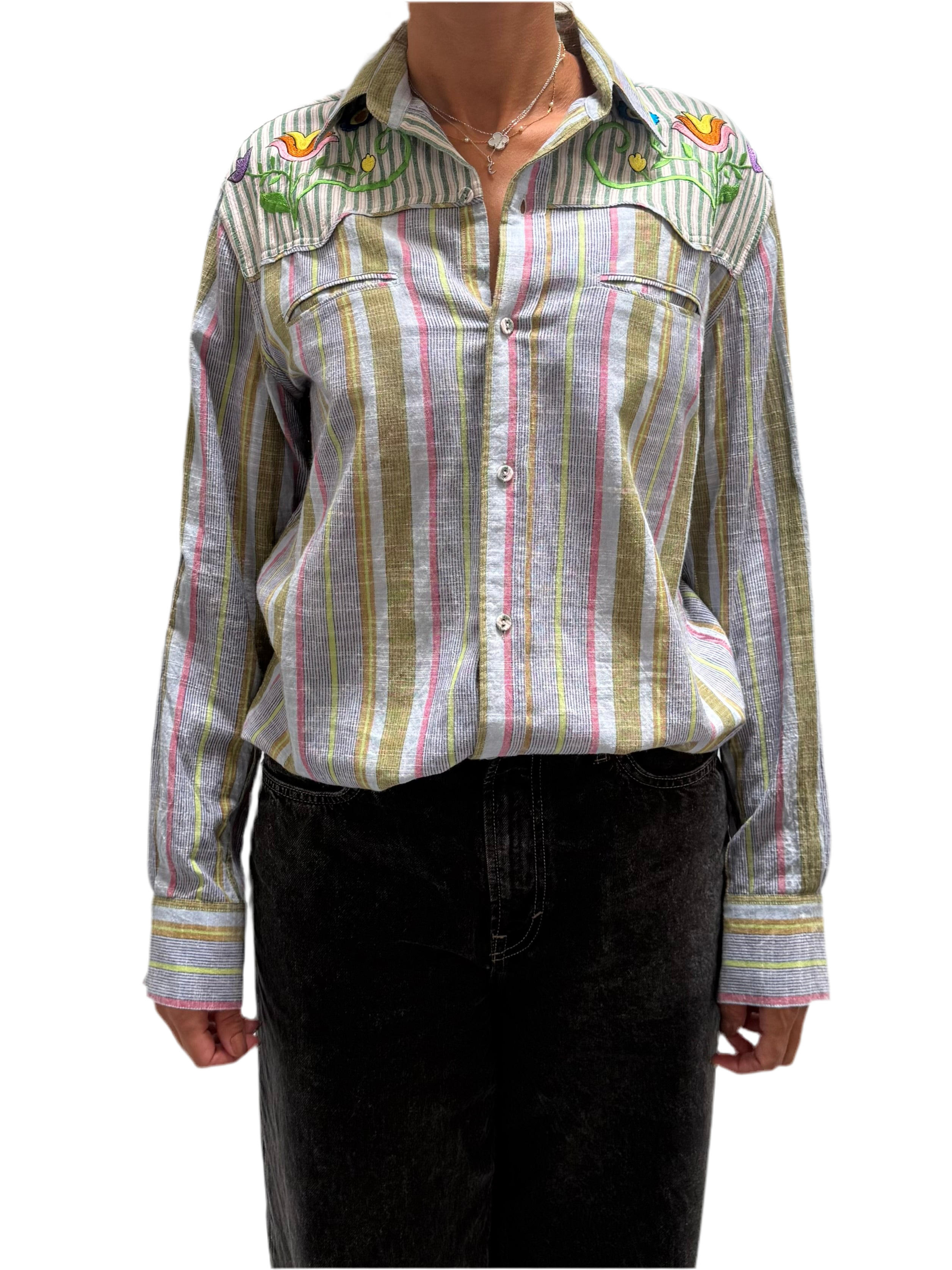 Monoki Striped, colorful cowboy shirt - size 38
