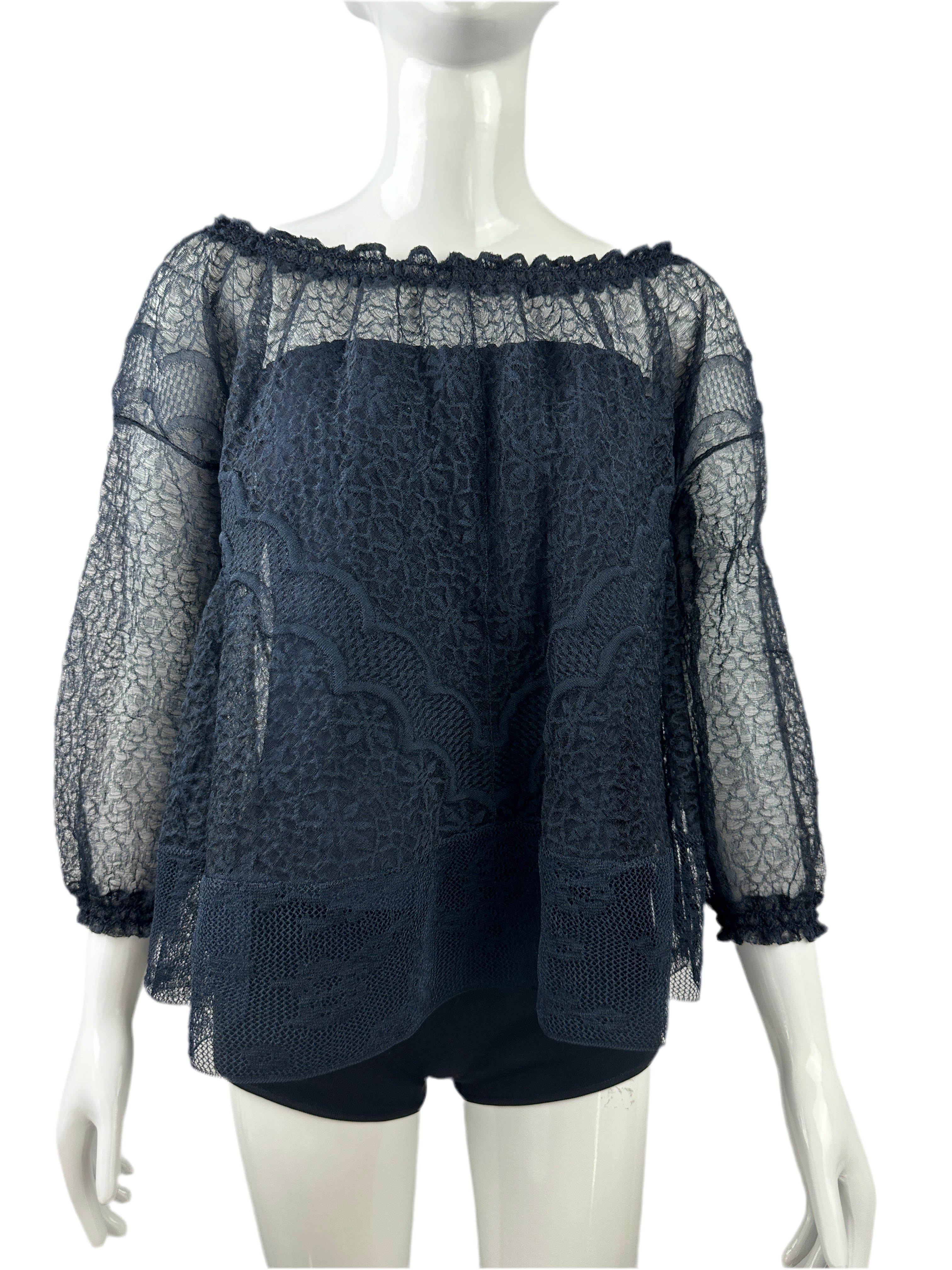 Dior blue lace off-shoulder top - size 36
