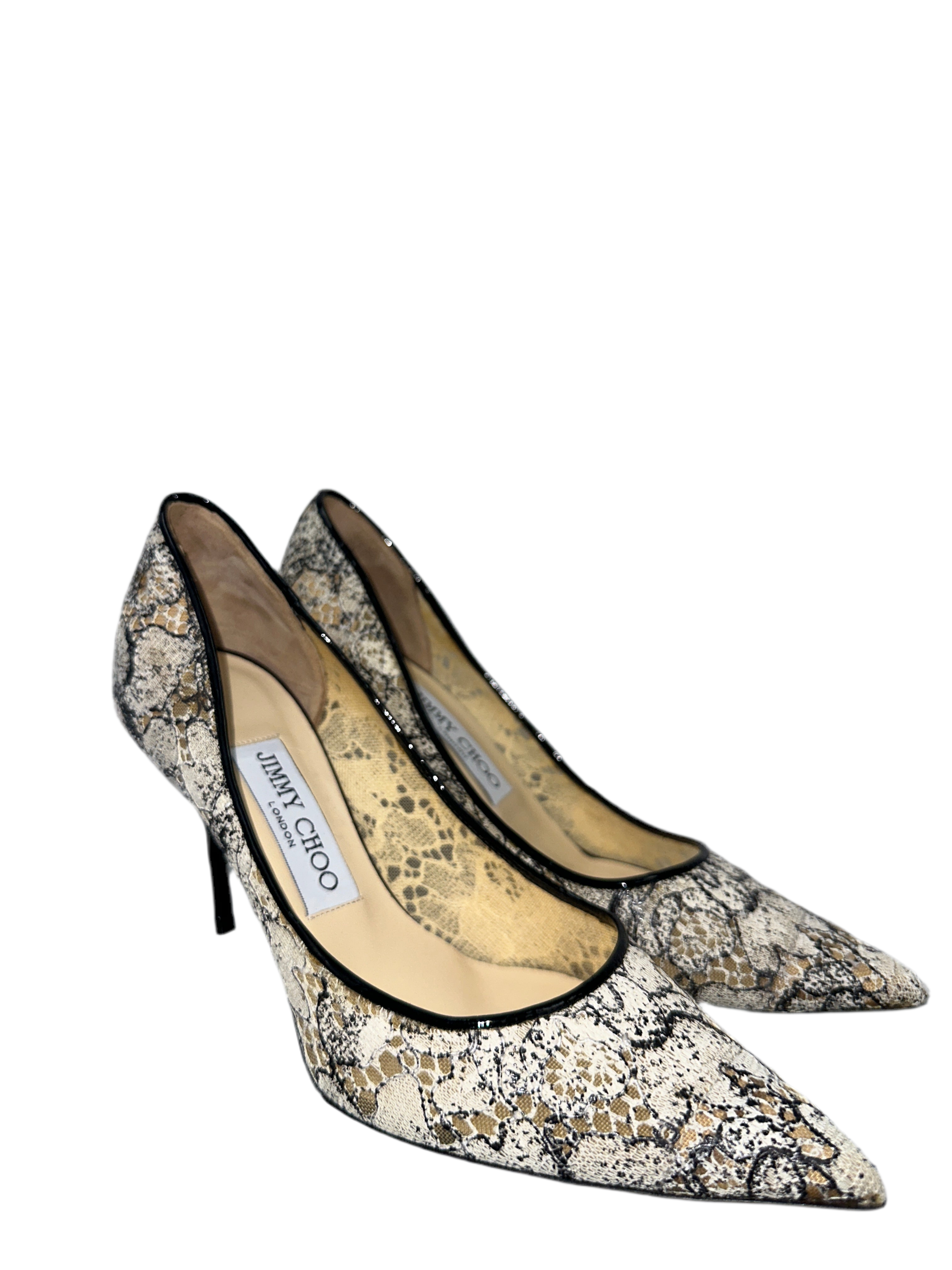 Jimmy Choo Agnes pointed lace offwhite & black pumps - size 36