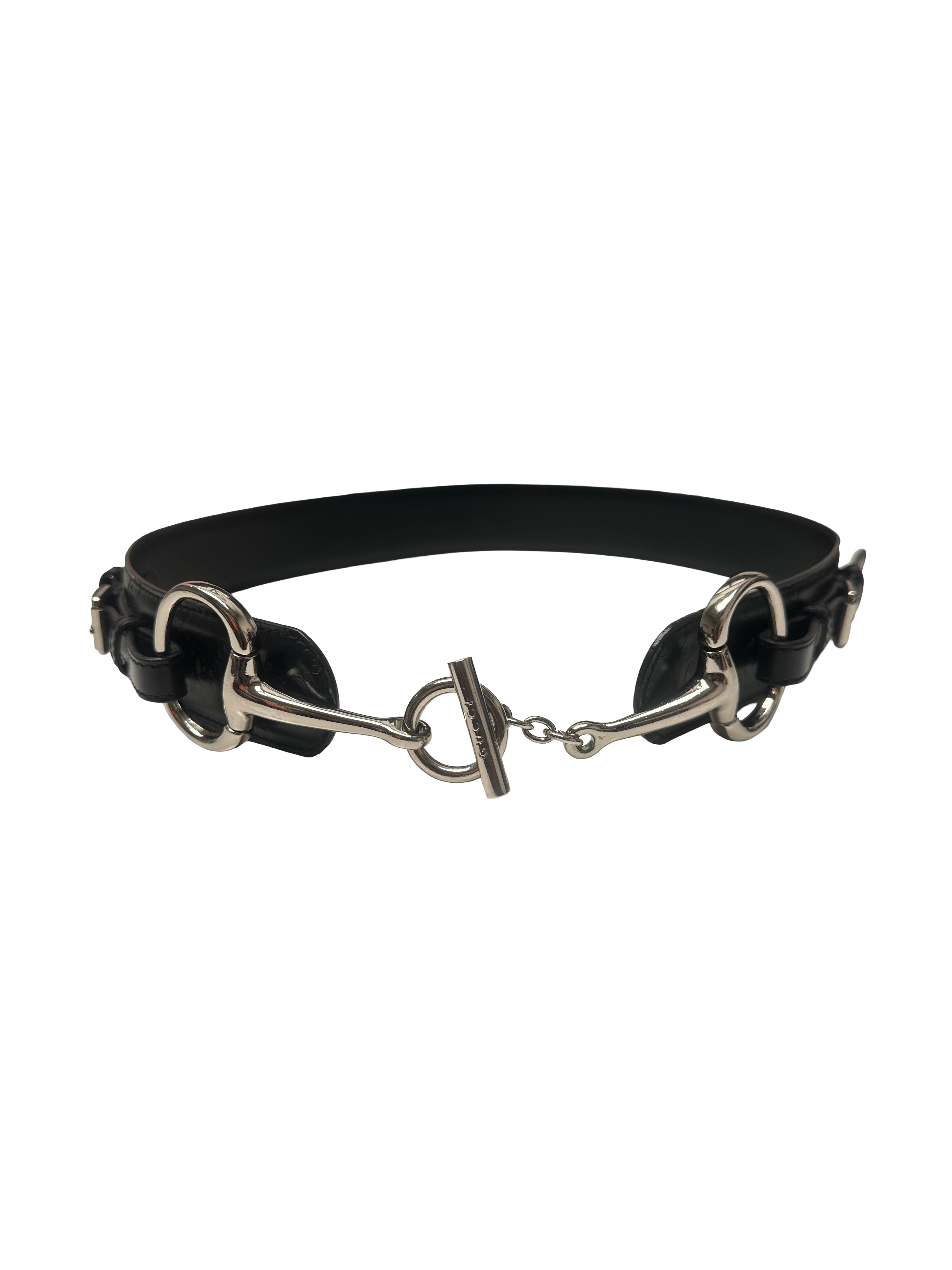 Gucci black embossed leather belt - size 95