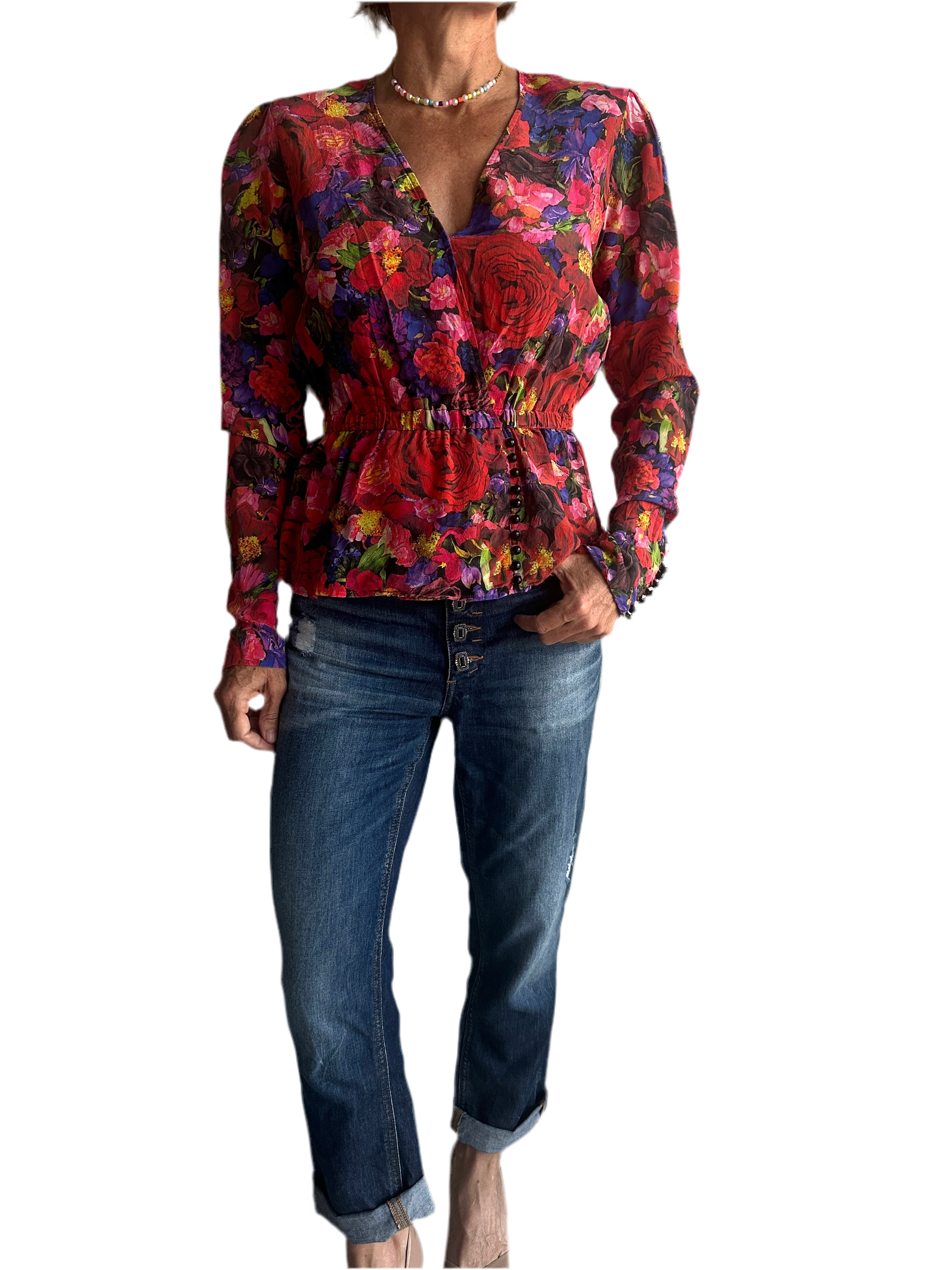 The Kooples belted floral blouse with epaulets - size 36