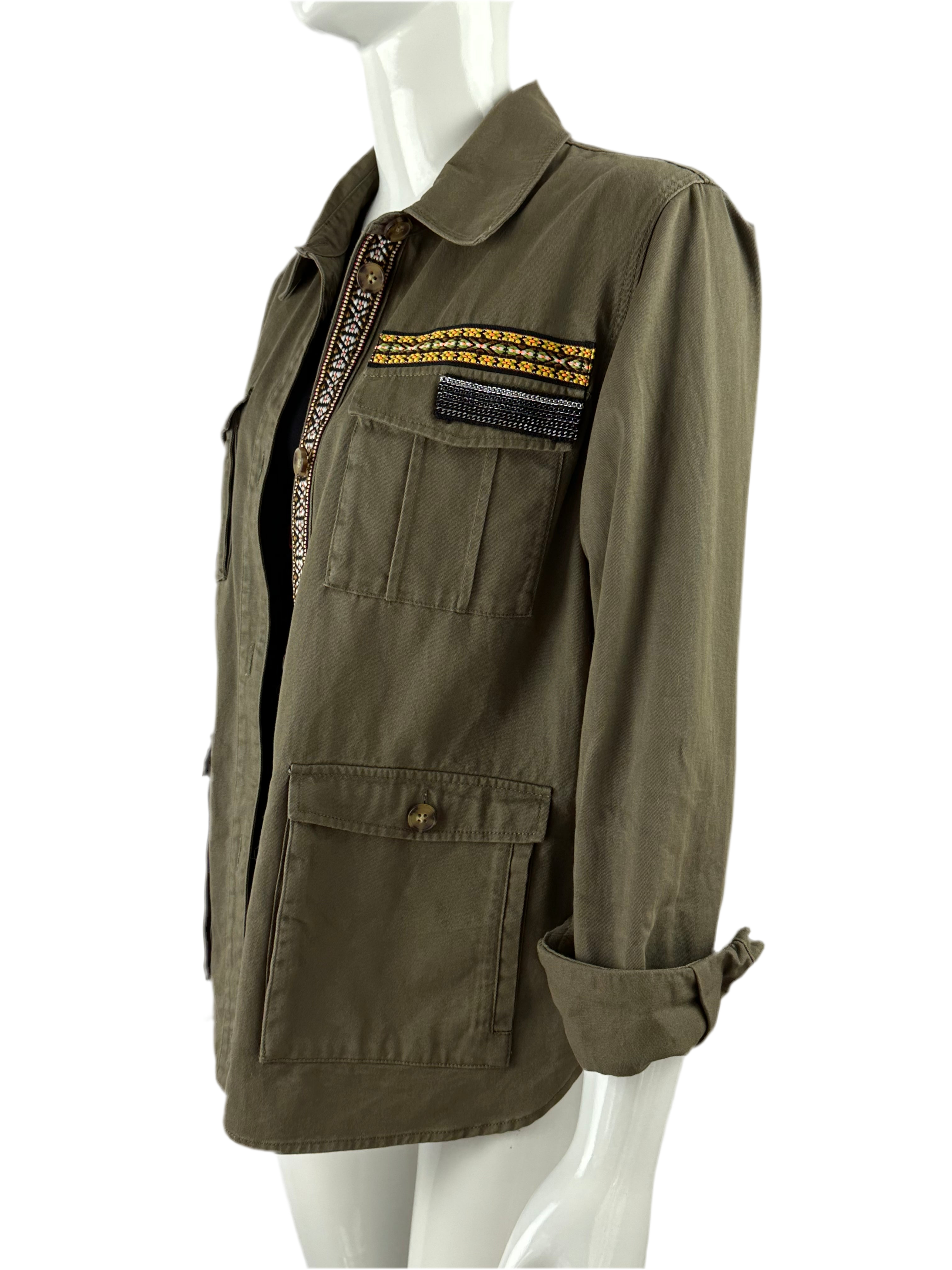 IKKS Khaki jacket "Make art not war" - size XS