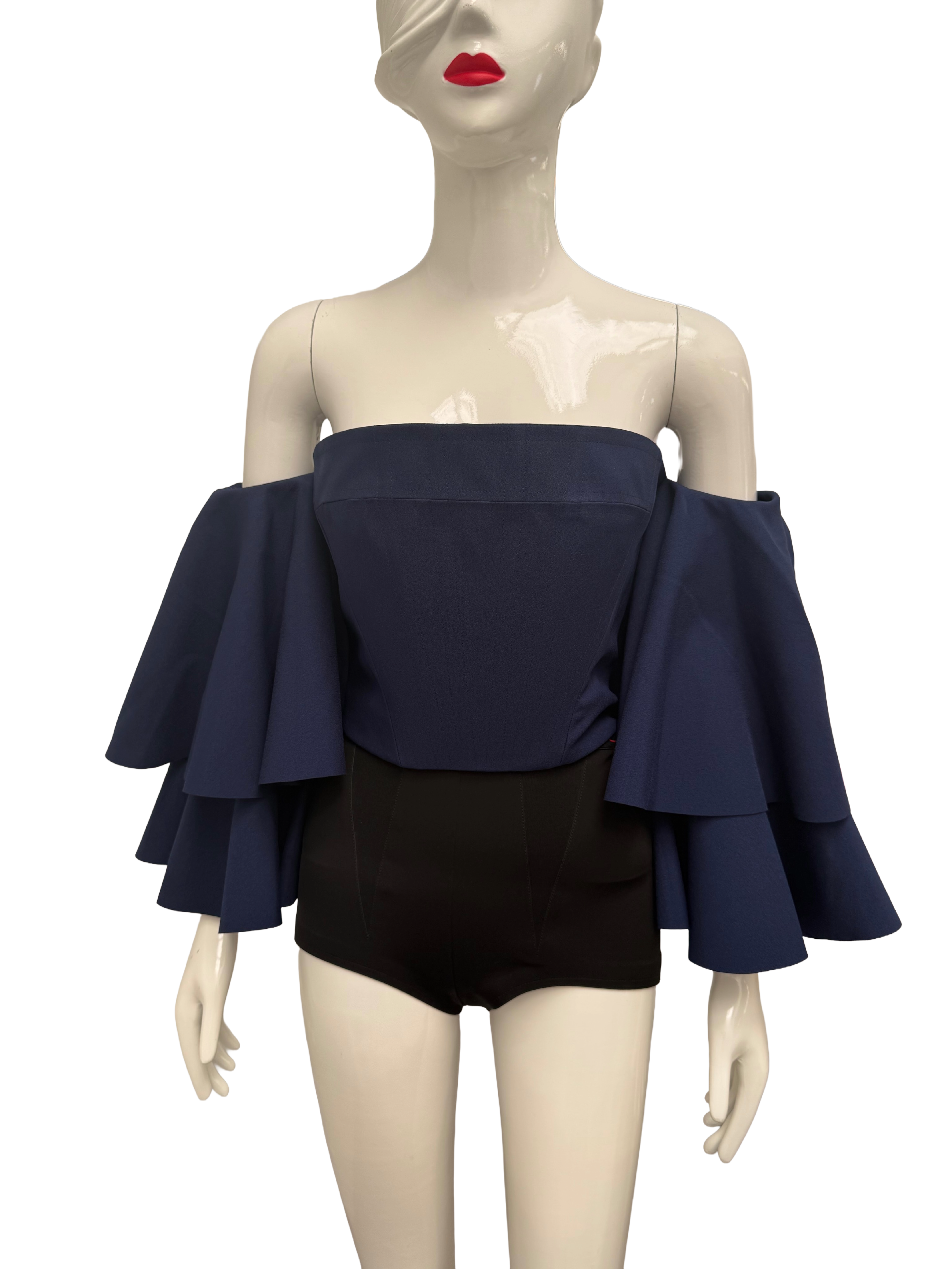 Solace London navy voluminous sleeve crop top - size 38