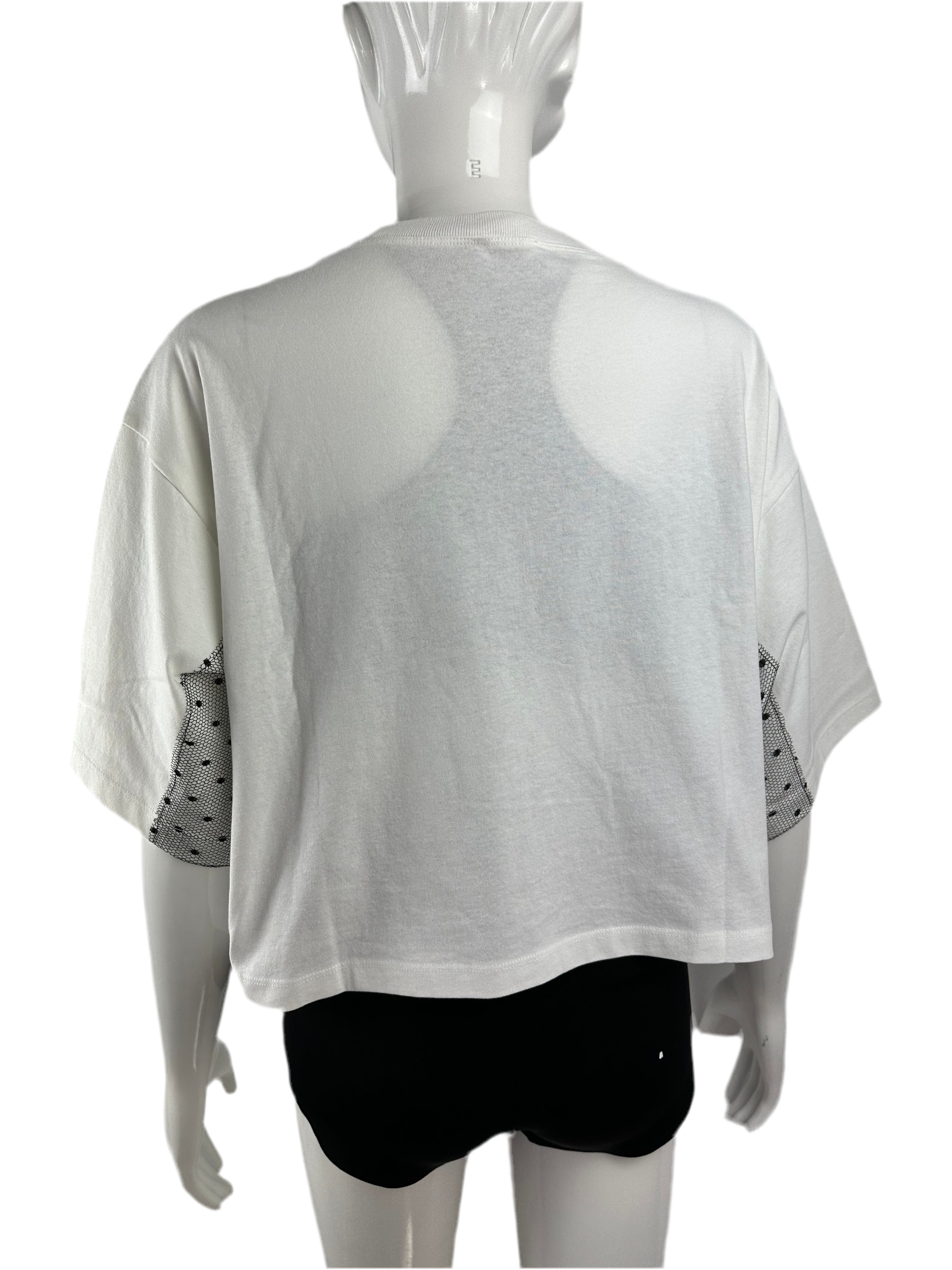 Red Valentino logo T-shirt with Tulle Point d'esprit - size XS