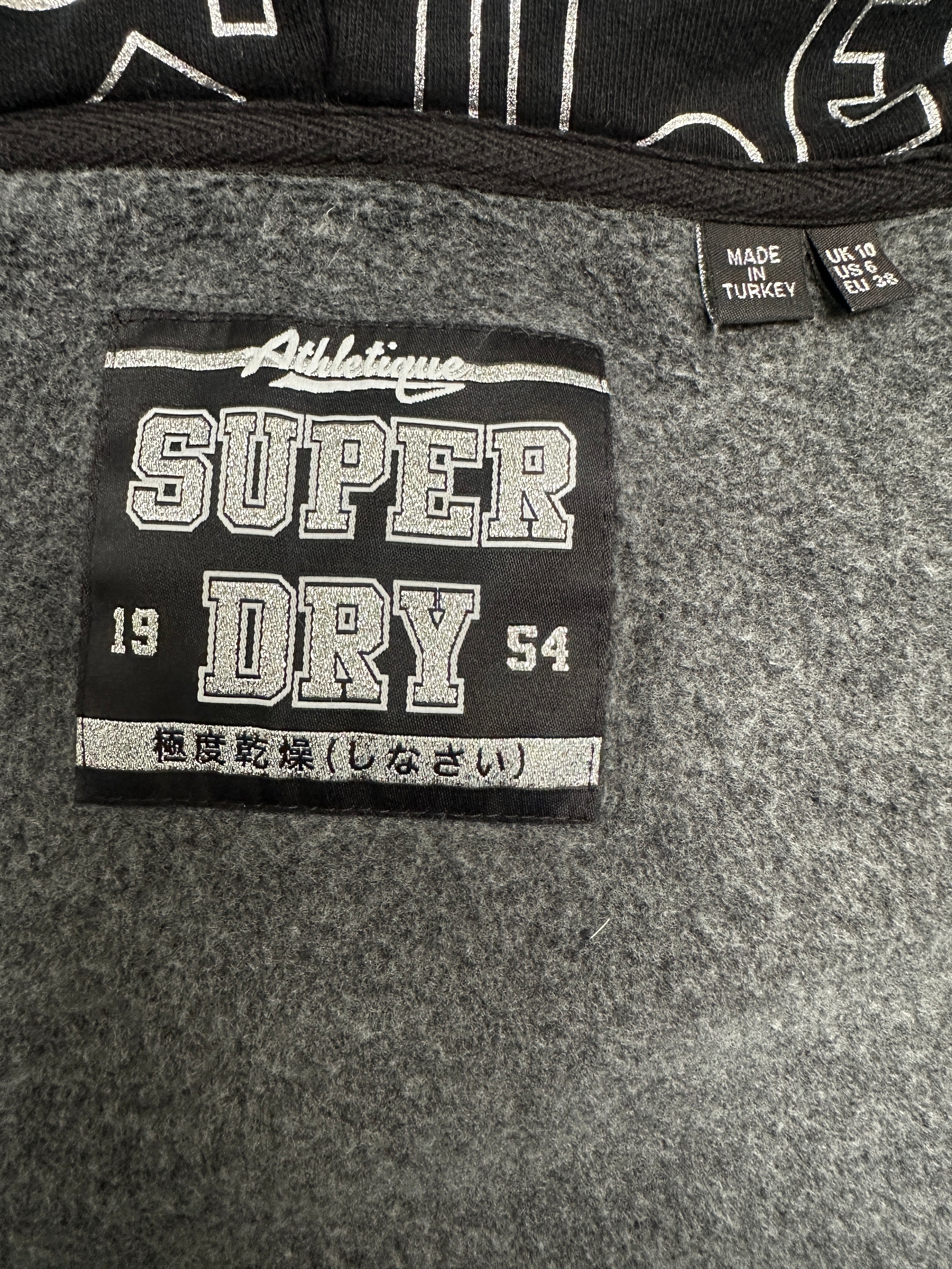 Superdry black all-over logo zip hoodie - size 38