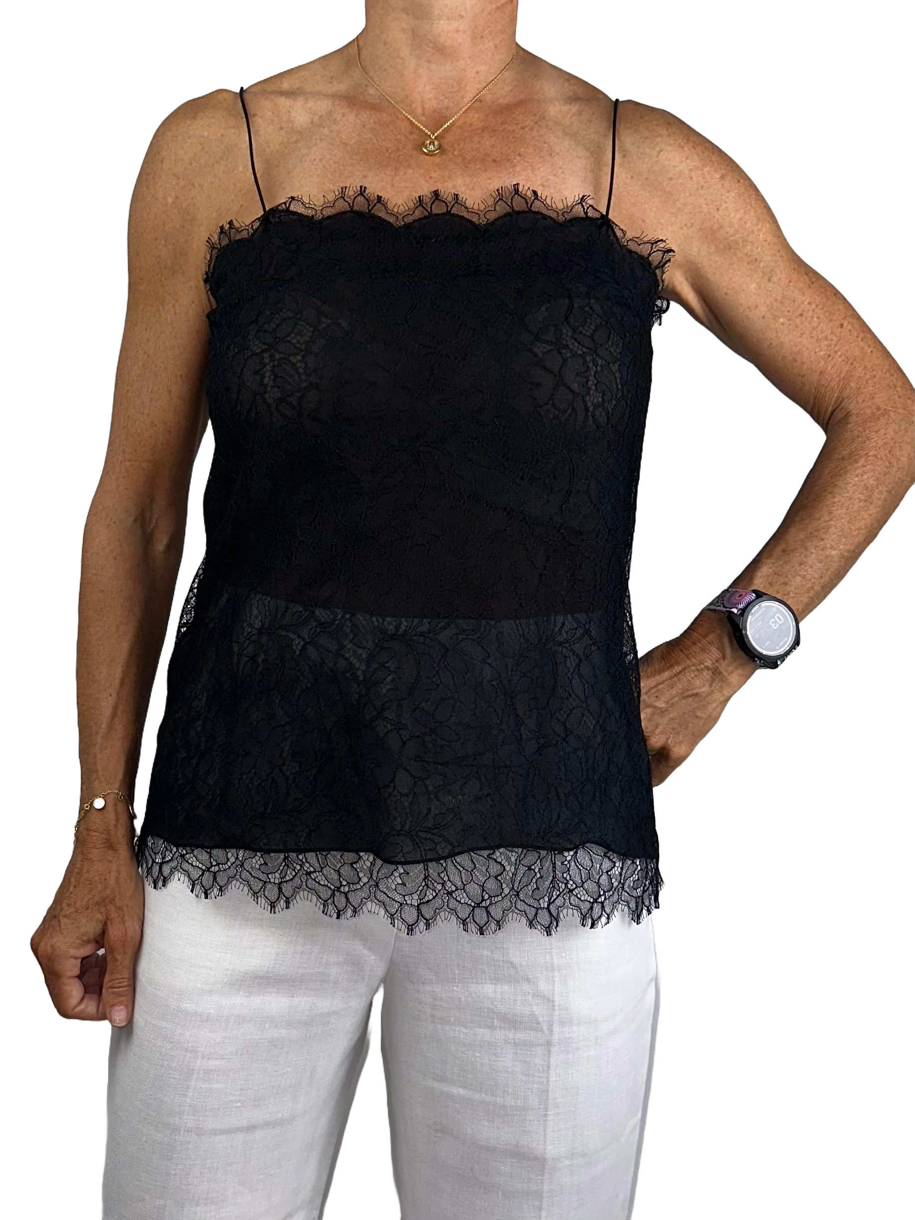 Chanel black lace tee shirt - size 34