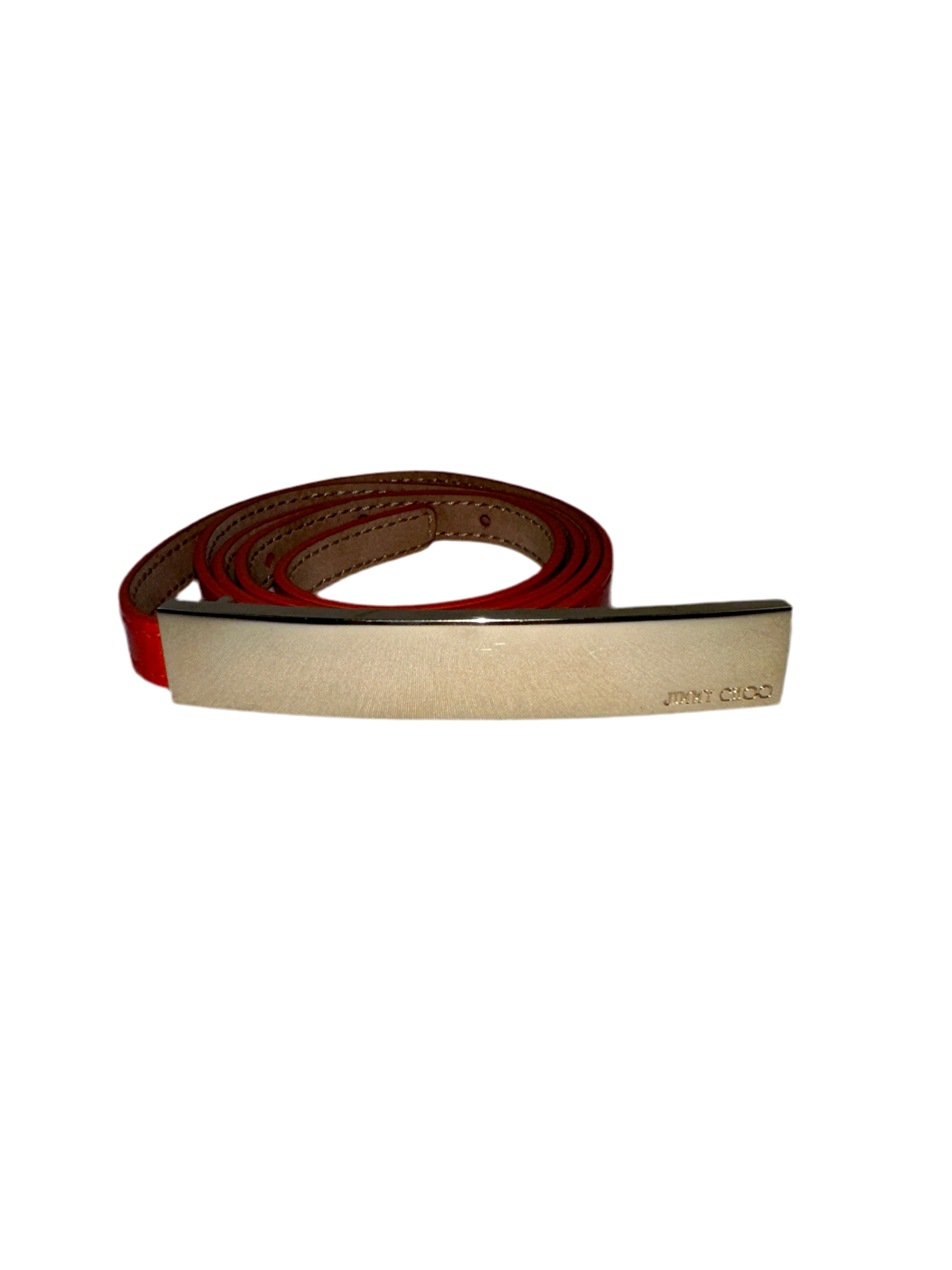 Jimmy Choo slim orange belt with gold buckle