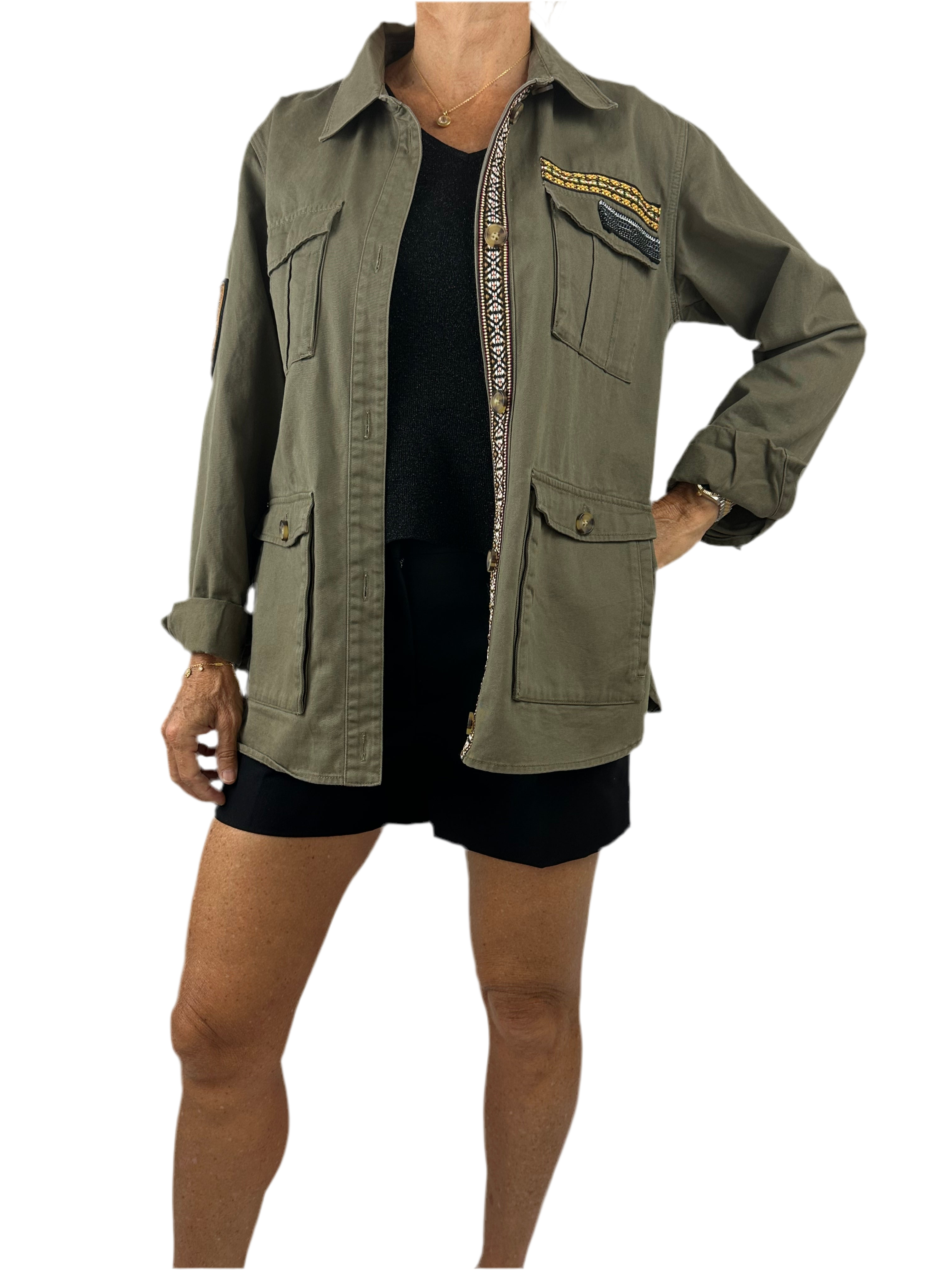 IKKS Khaki jacket "Make art not war" - size XS
