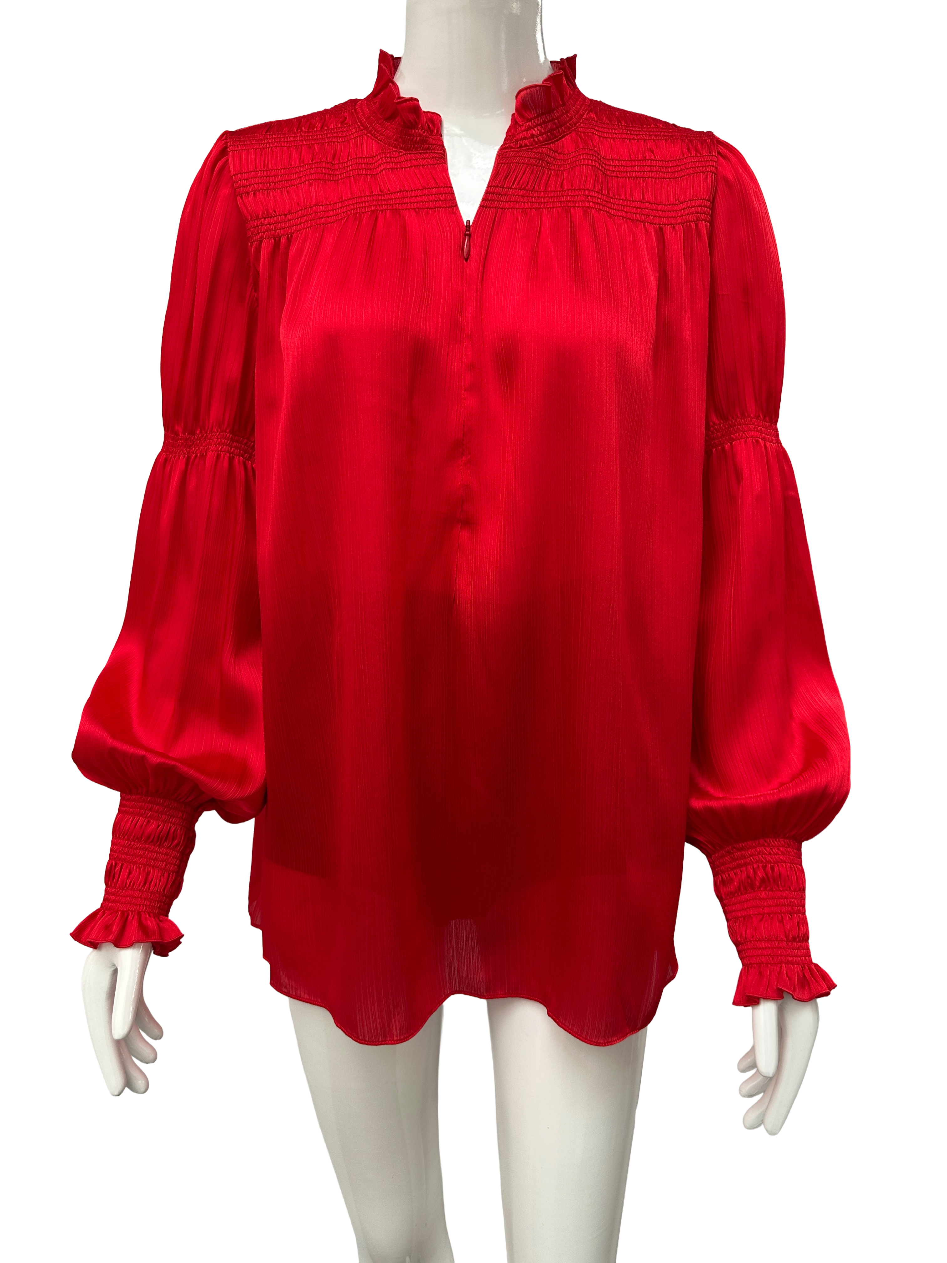 ME+EM red smocked high neck blouse - size 40