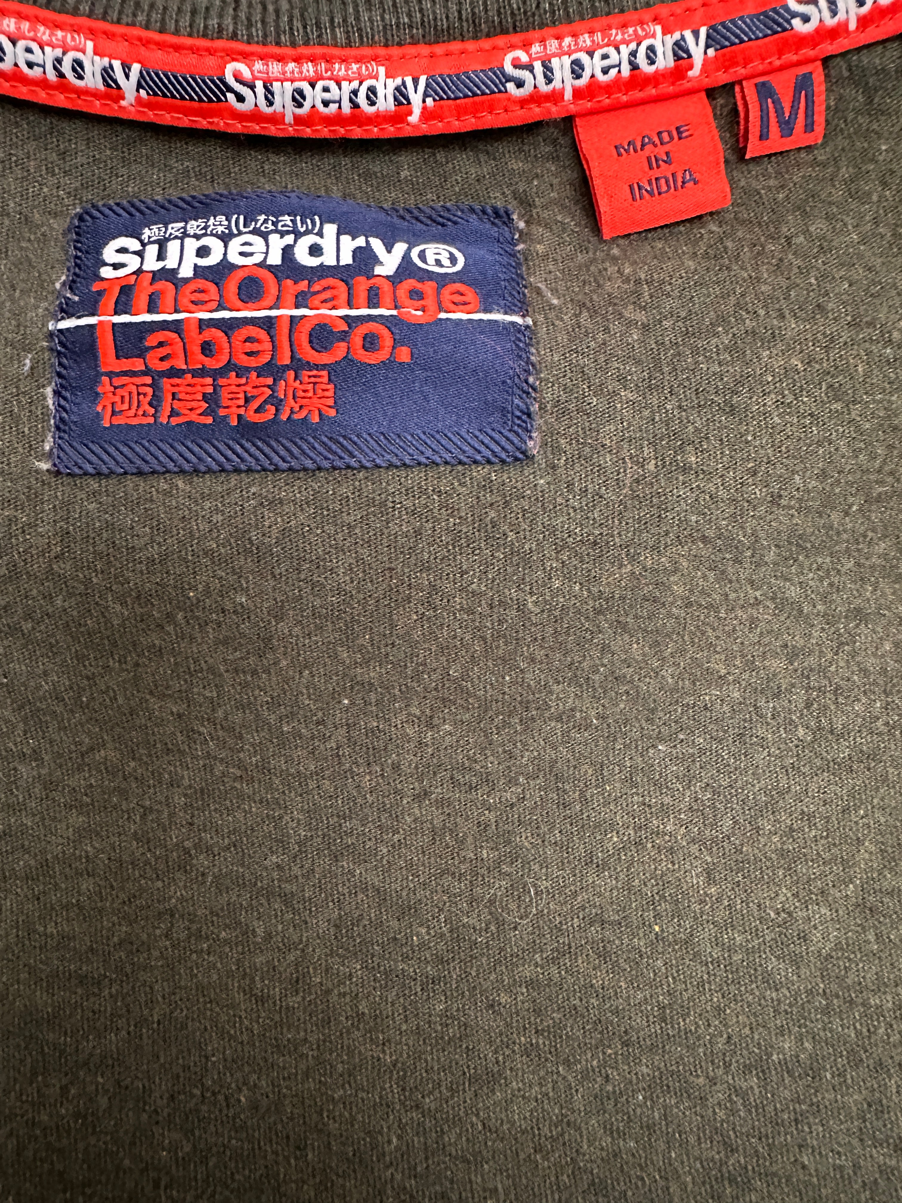 Superdry orange label khaki green long sleeves t-shirt - size M