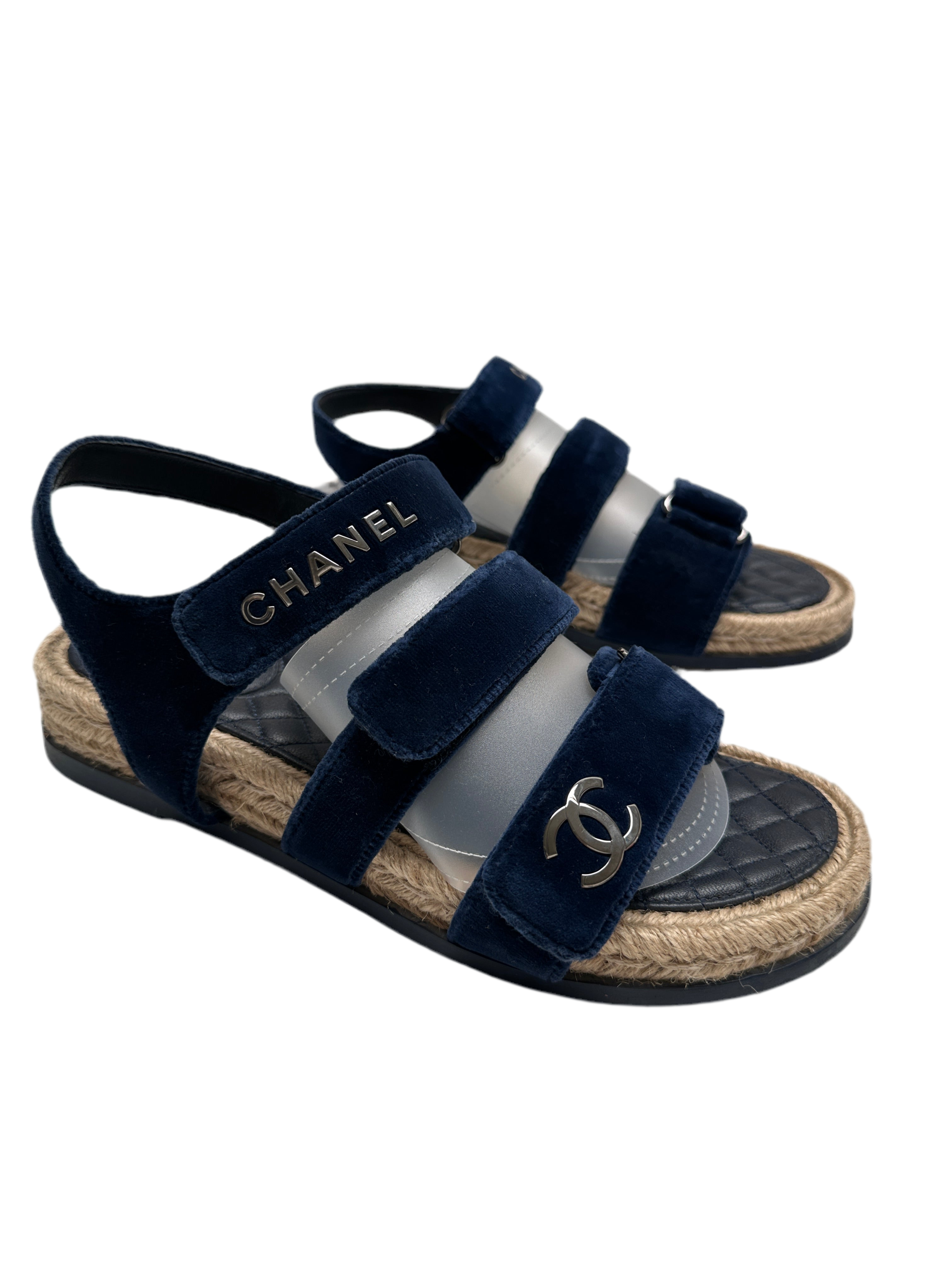 Chanel midnight blue velvet sandal - size 40
