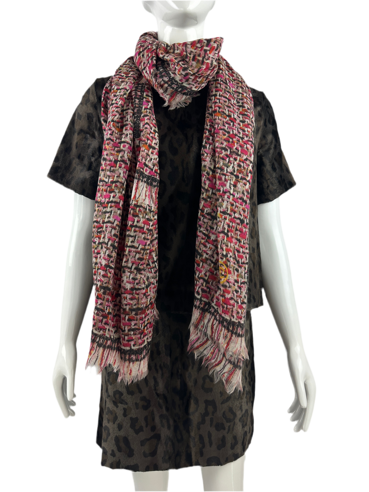Chanel black white pink brick effect shawl