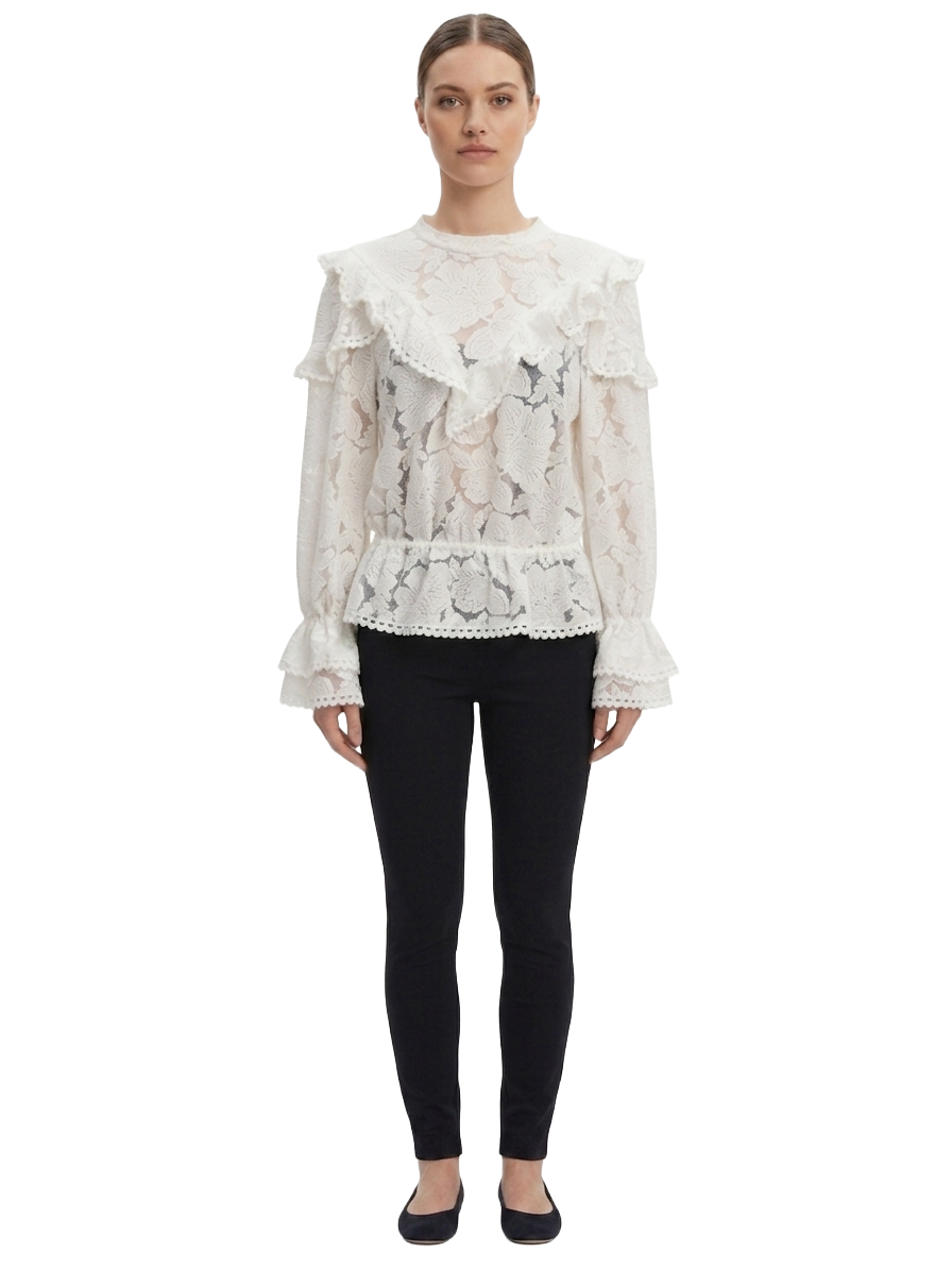 Reformation lace embroidered peplum blouse white - size 38
