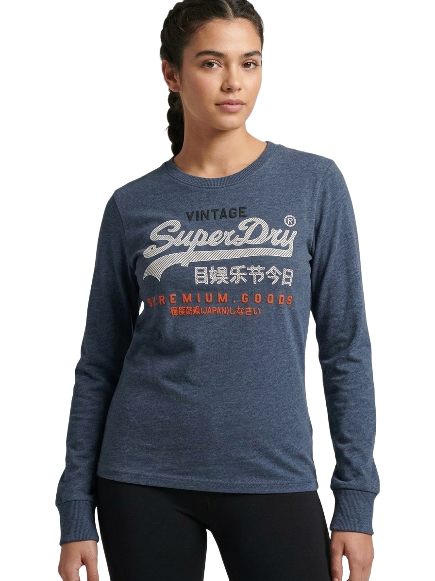 Superdry blue vintage logo long sleeve t-shirt - size S