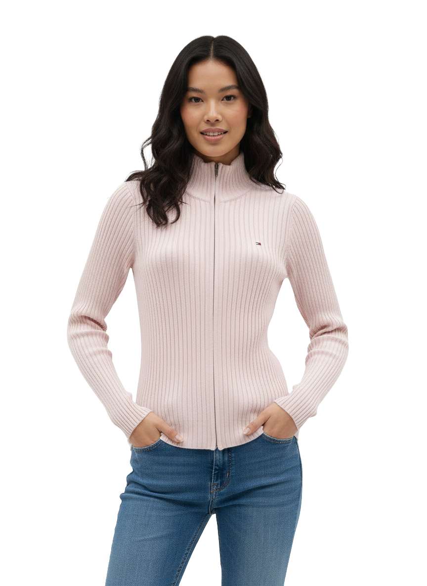 Tommy Hilfiger pink ribbed zip cardigan - size S