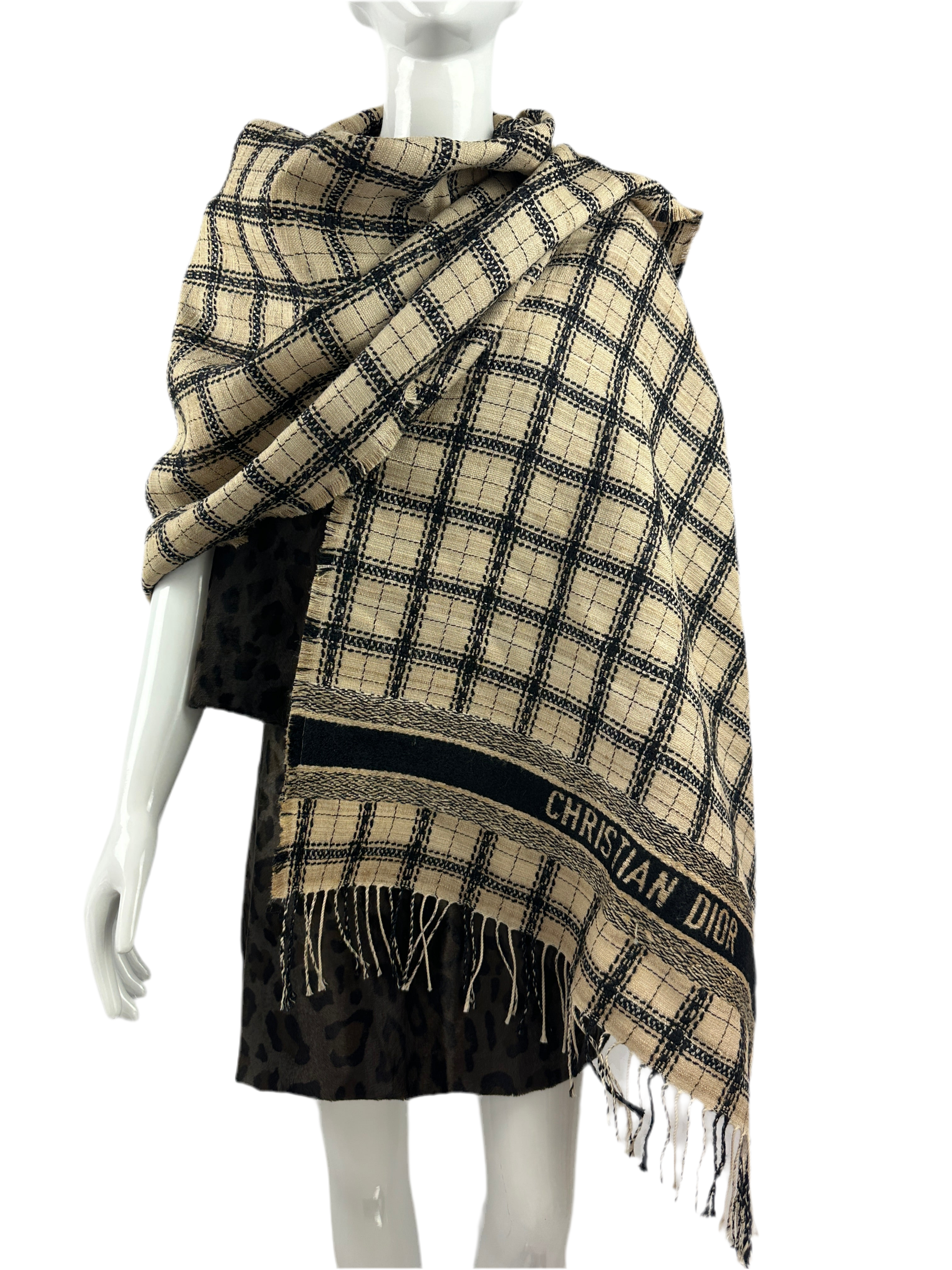 Dior black wool-blend stole