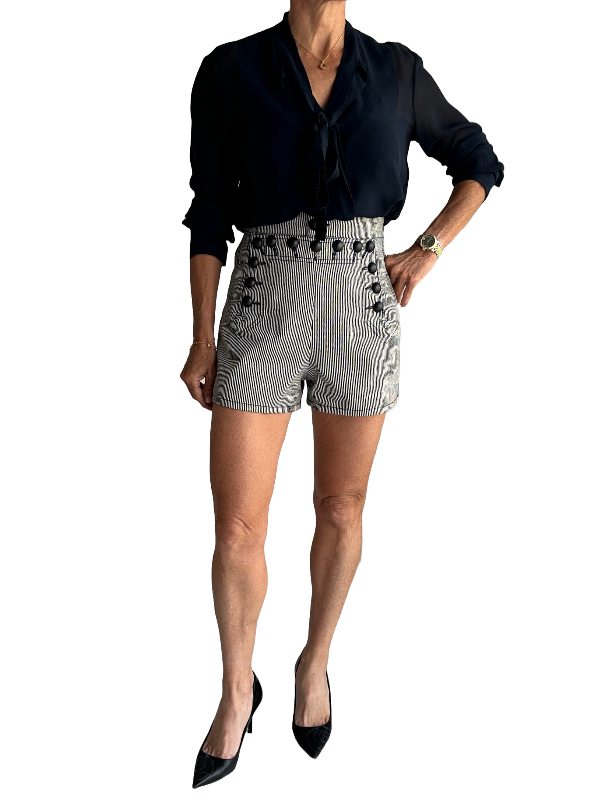 Dior black and white striped denim shorts - size 34