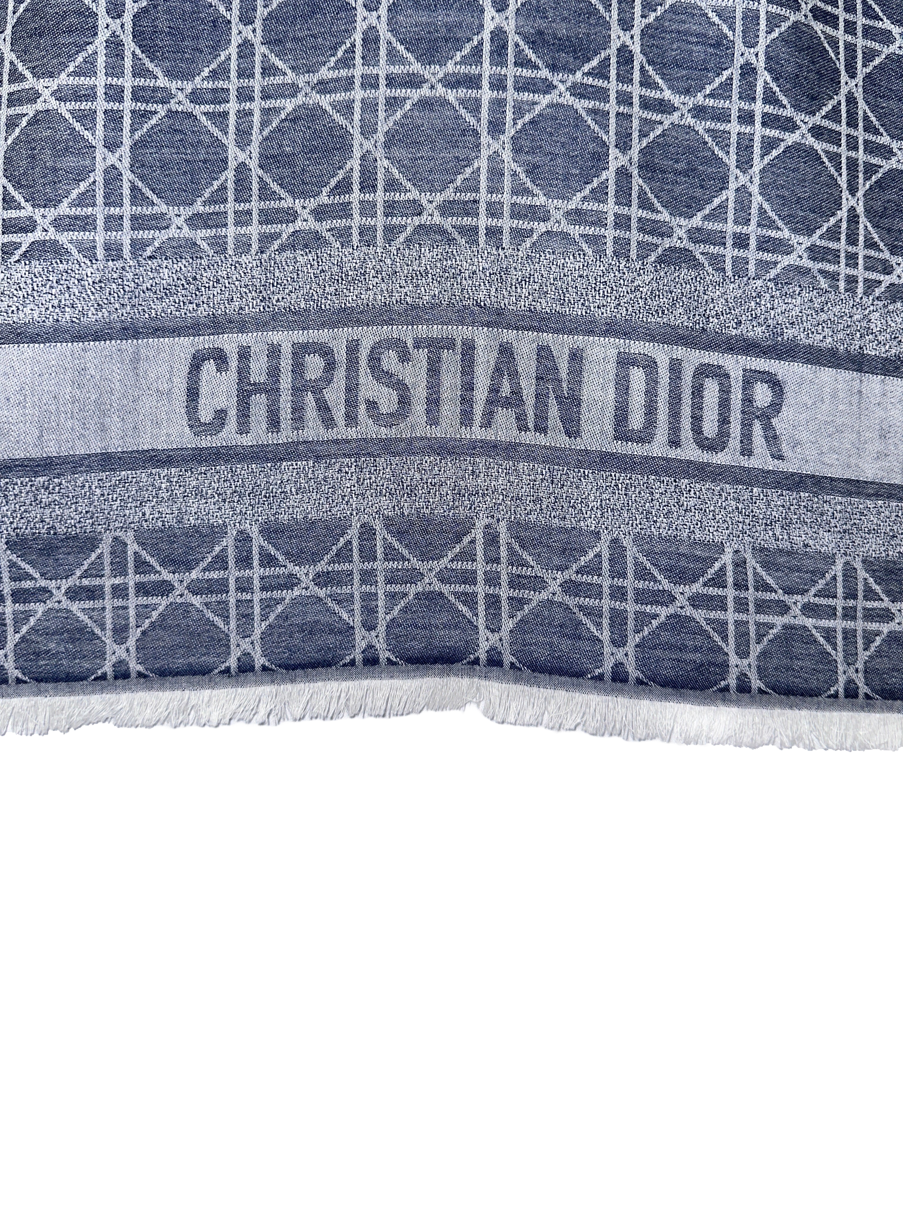 Dior cannage shawl denim blue wool, silk and cashmere