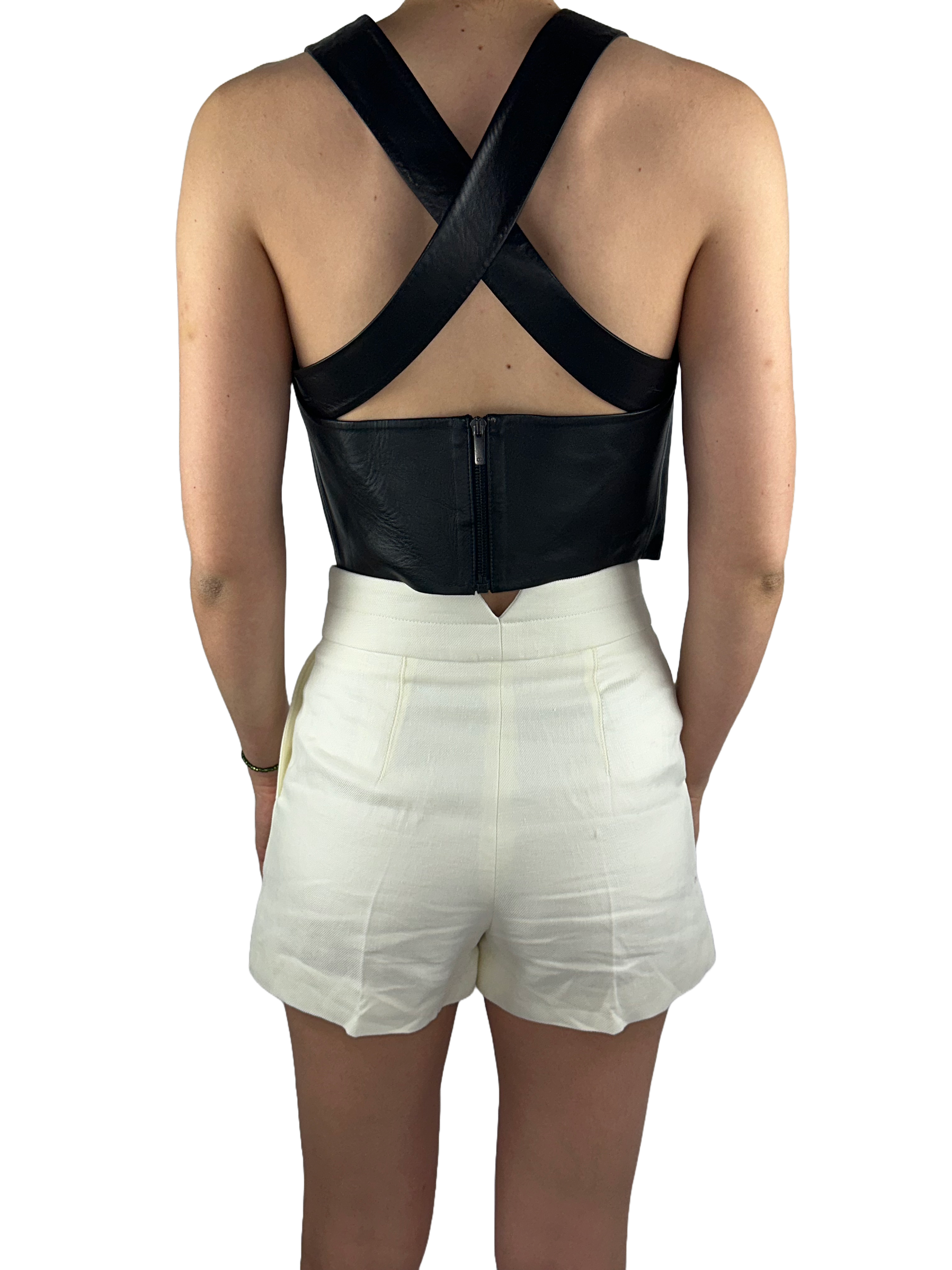 Dior black leather halter top - size 38