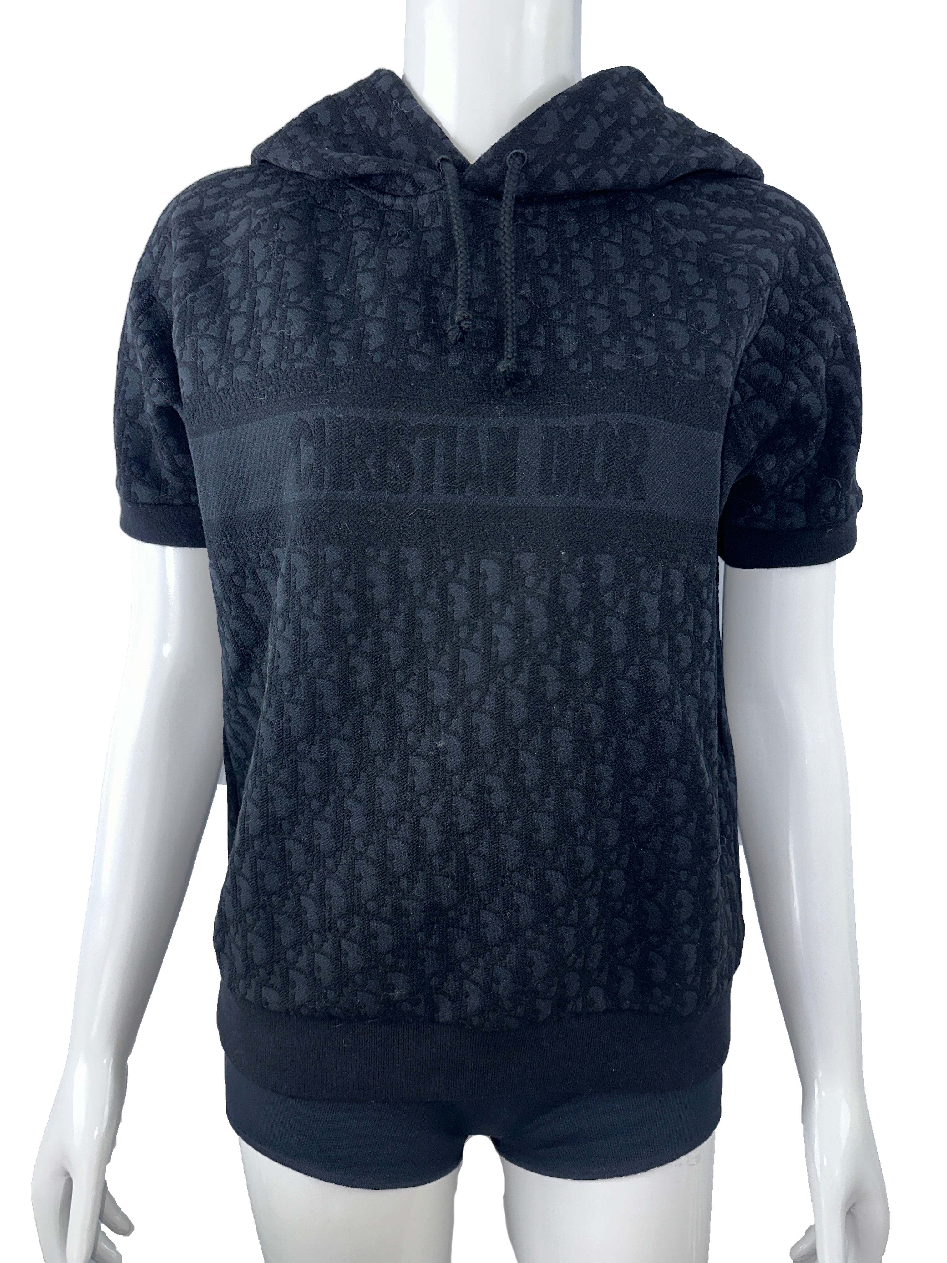 Dior black short-sleeve hoodie with embossed monogram - size 34