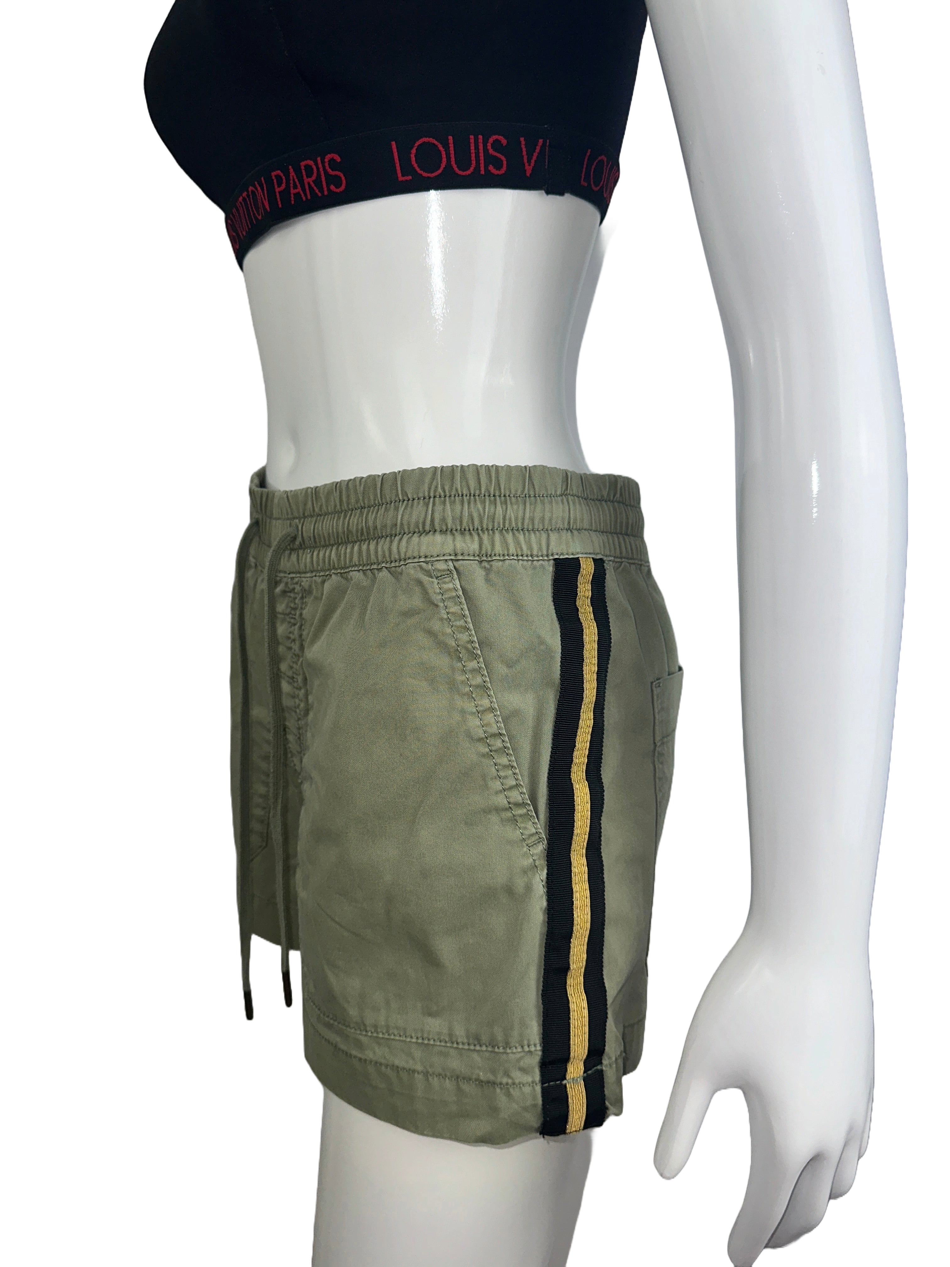 Zadig & Voltaire khaki shorts with black and gold line on side - size 34