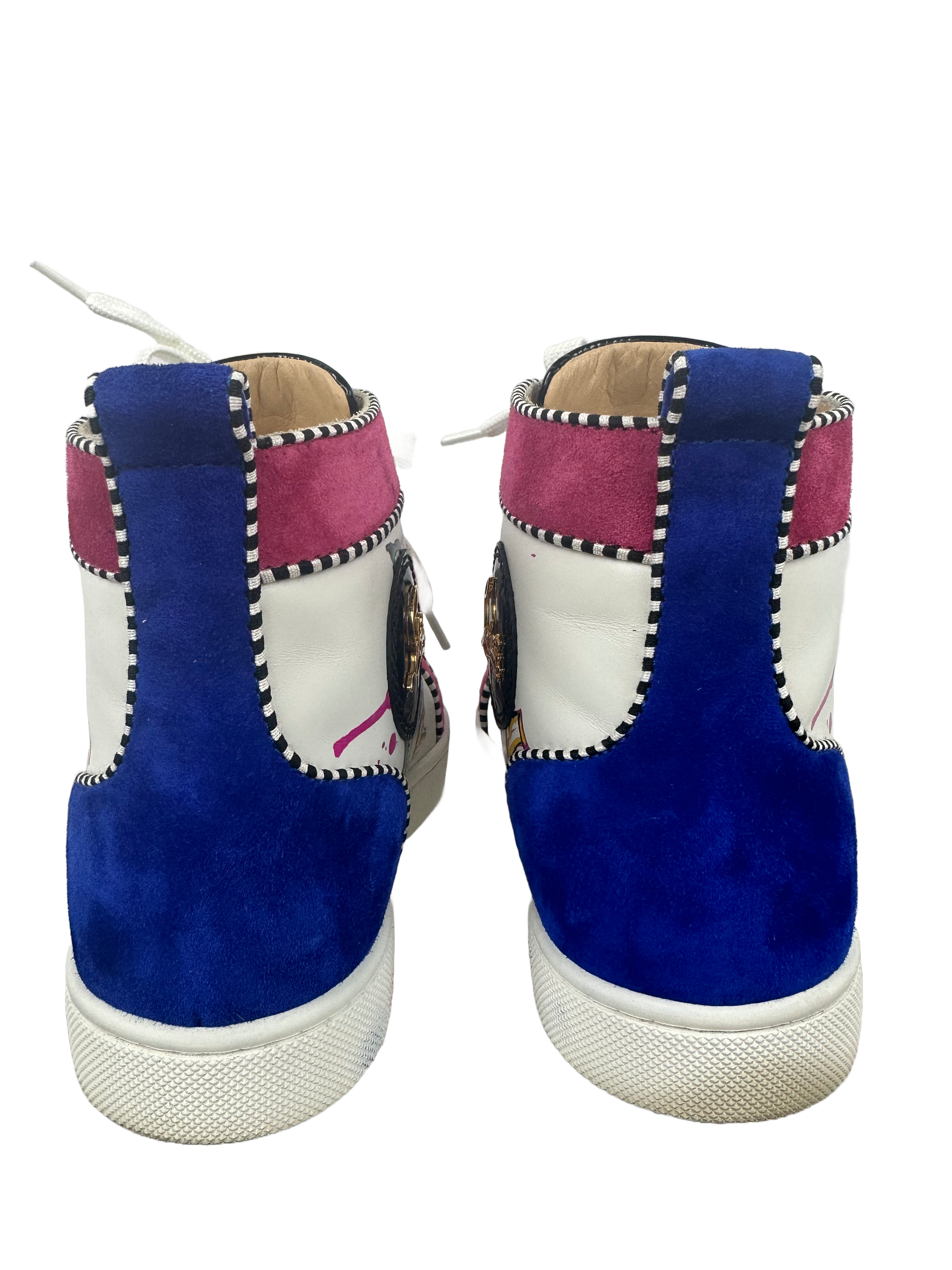 Louboutin multicolor leather & suede LOVE high sneakers - size 36