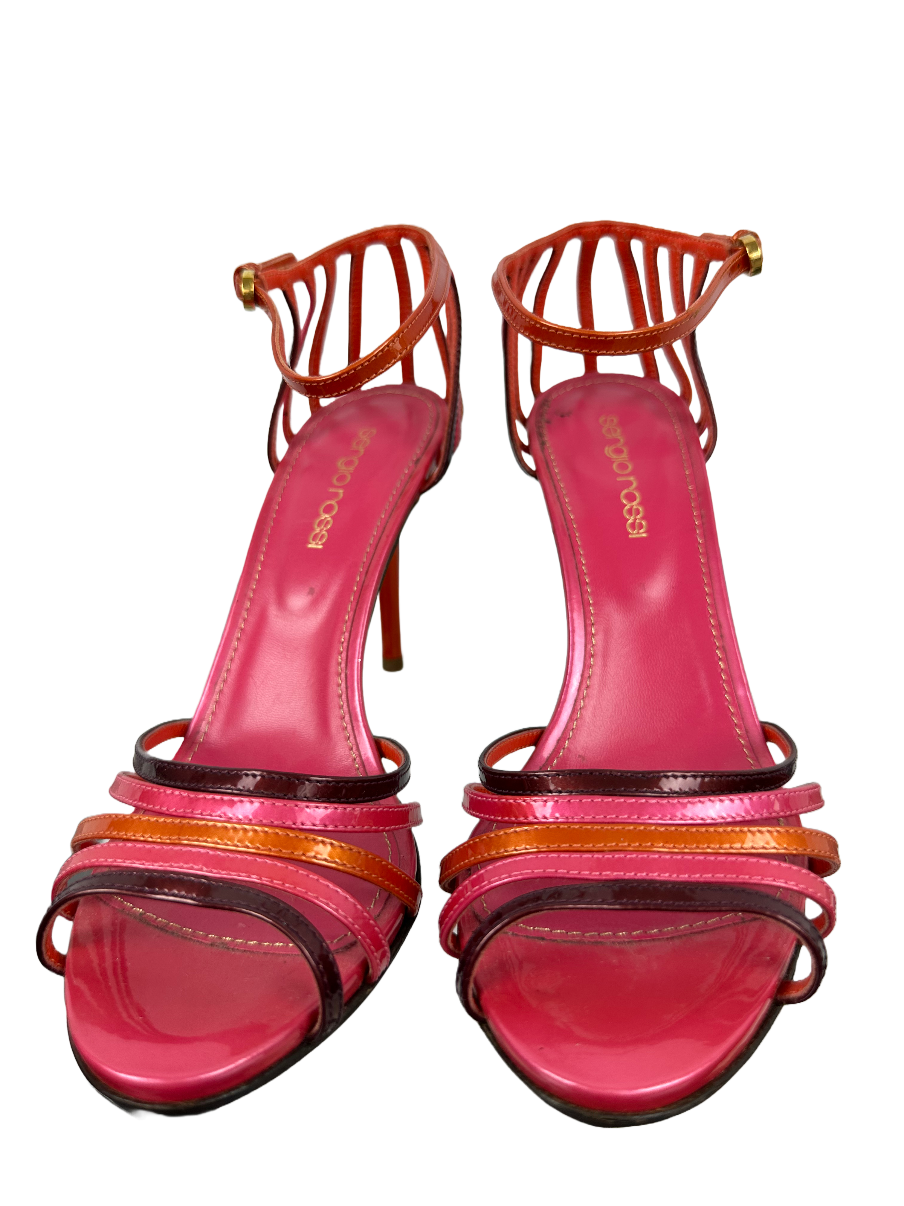 Sergio Rossi multicolor patent leather T-strap sandals - size 36.5