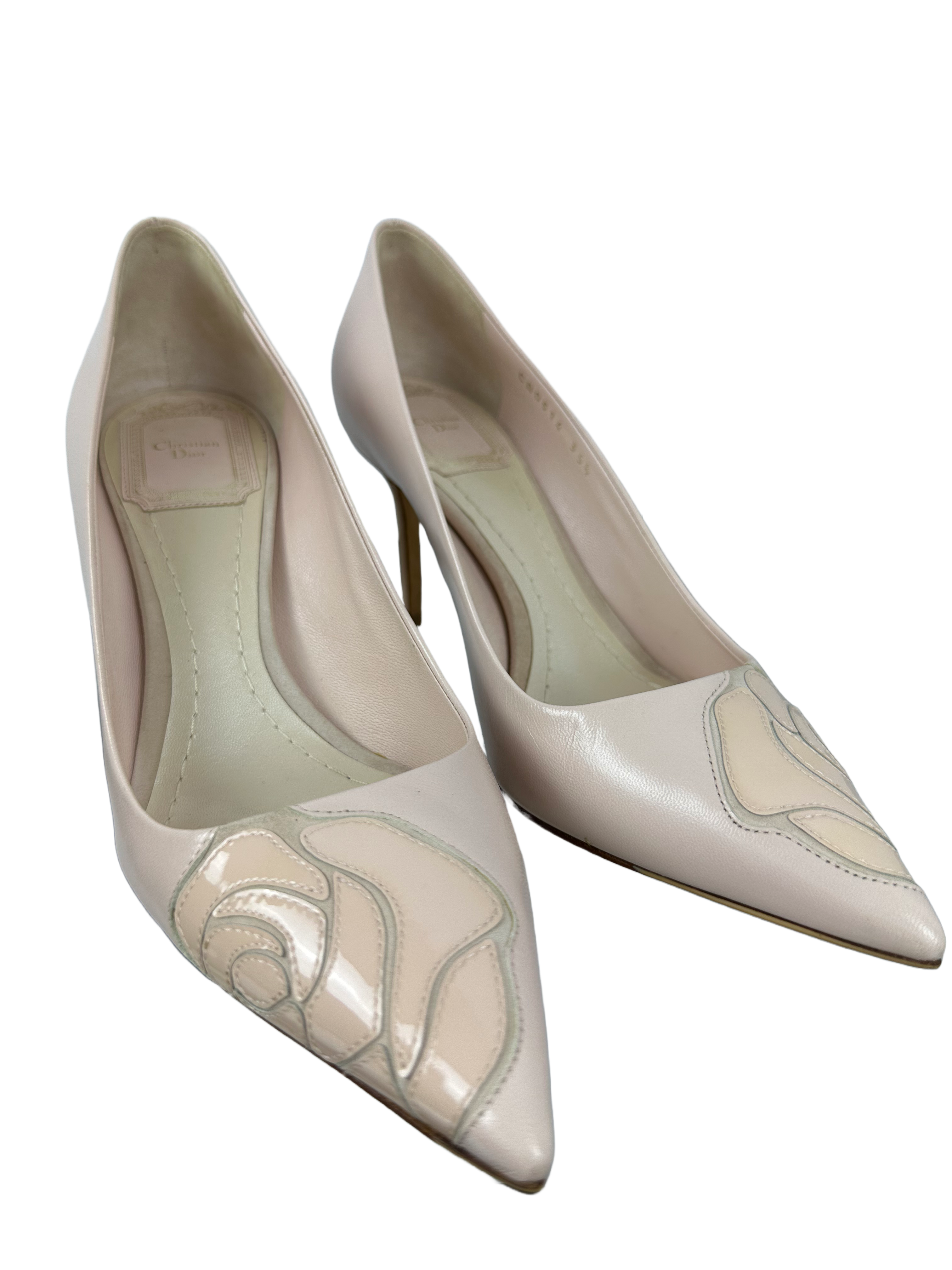 Dior Cherie pointy pumps heel light pink with "rose" pattern - size 35.5