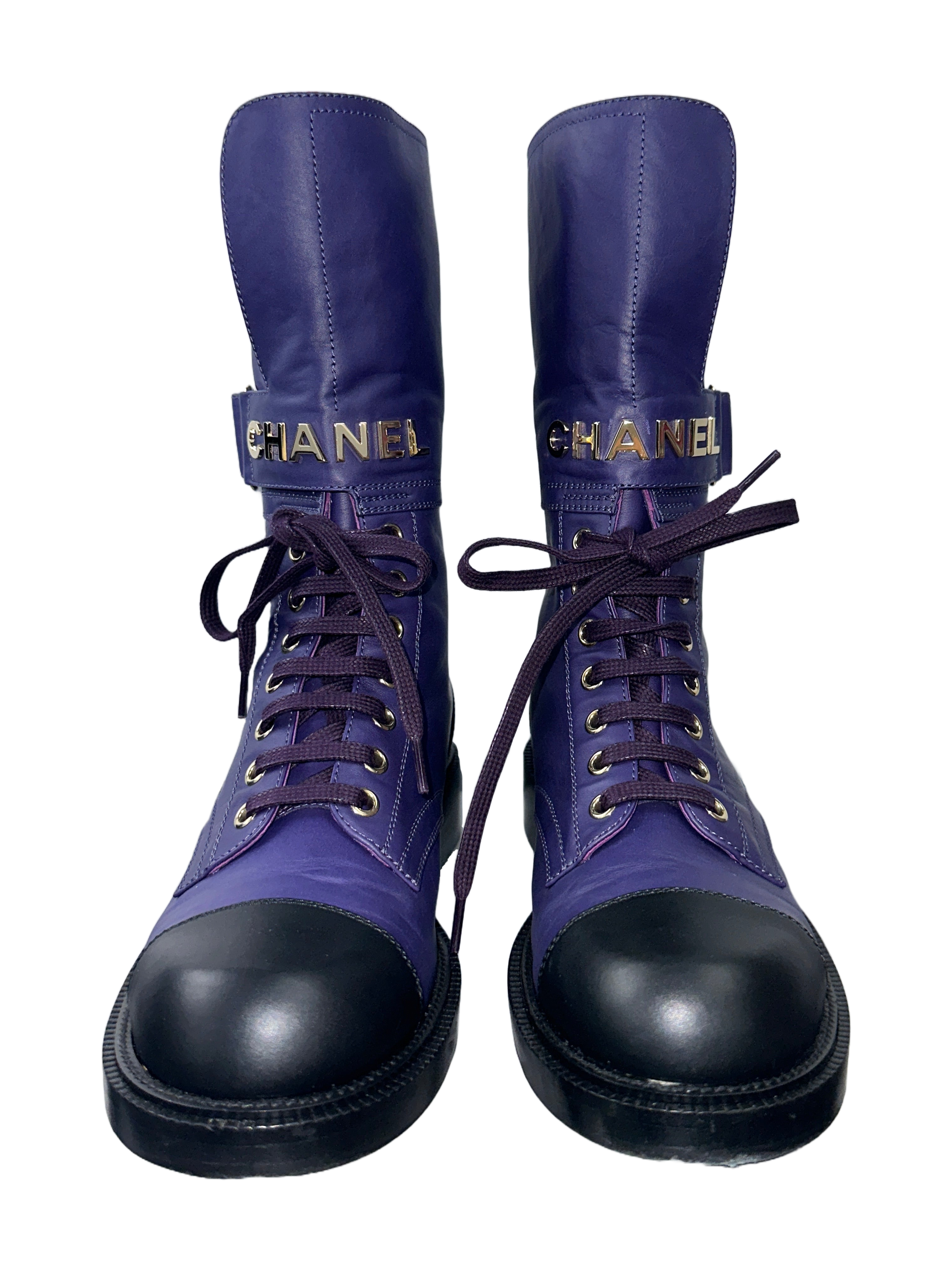 Chanel Fall winter 2022/2023 purple lace up boots - size 36.5